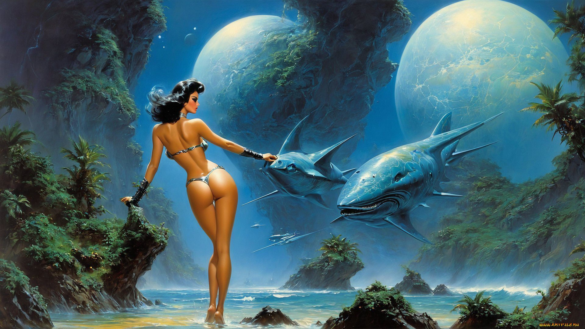 фэнтези, красавицы, и, чудовища, красивая, девушка, сказочный, мир