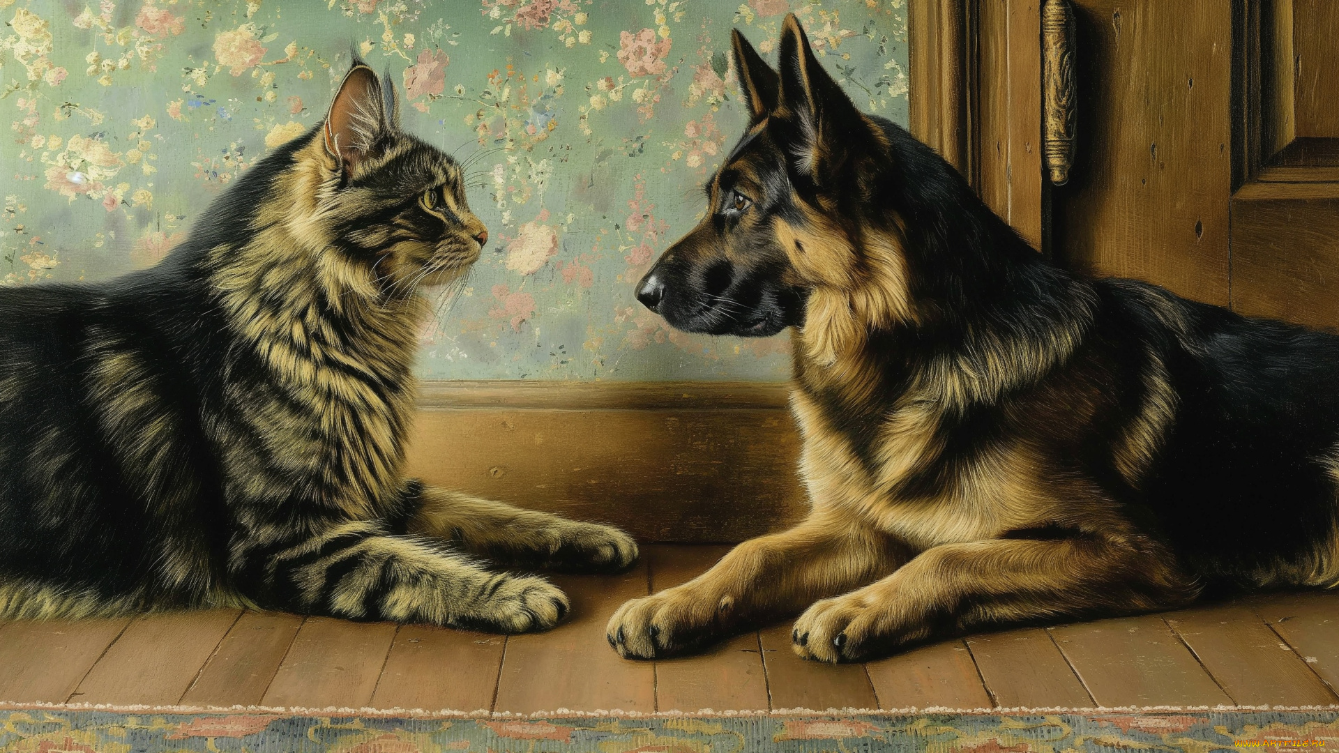 рисованное, живопись, кот, кошка, собака