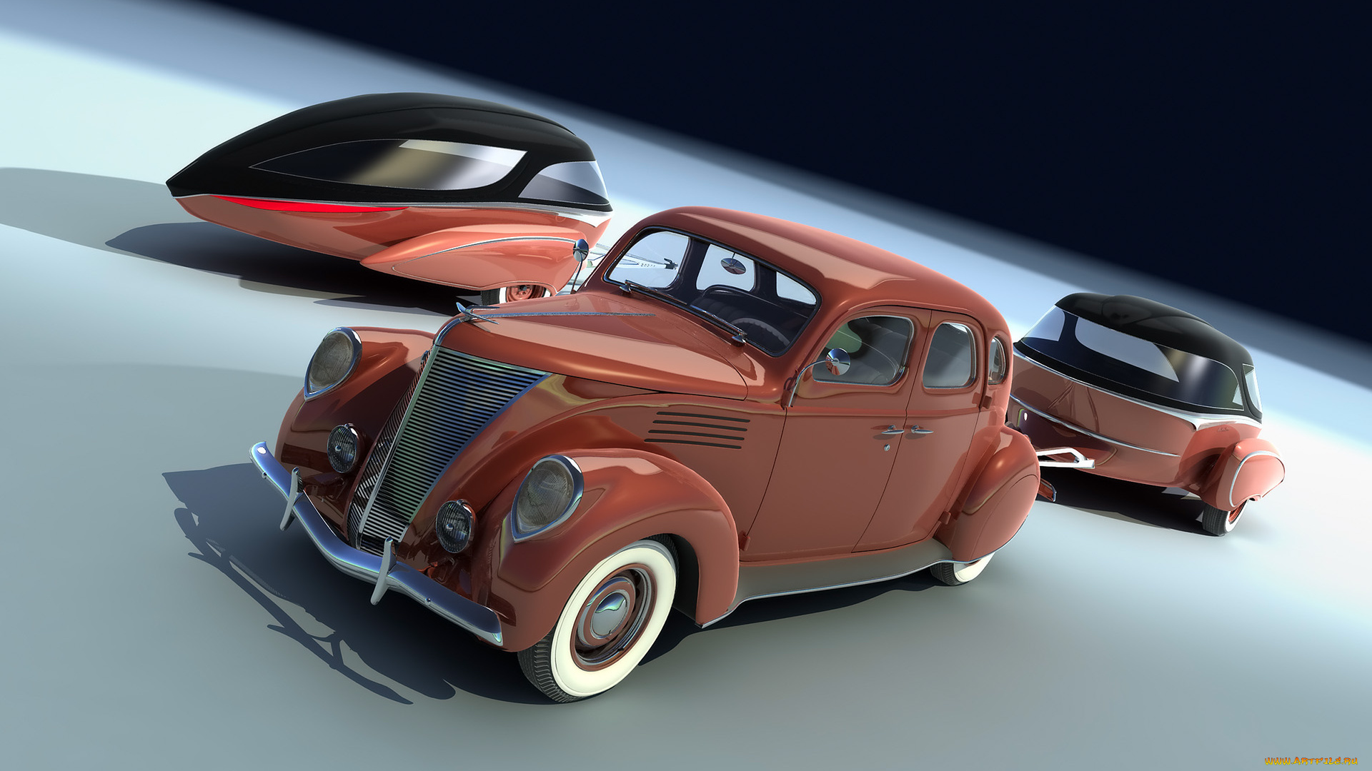 retro, caravan, of, bo, zolland, 1940, ford, автомобили, 3д