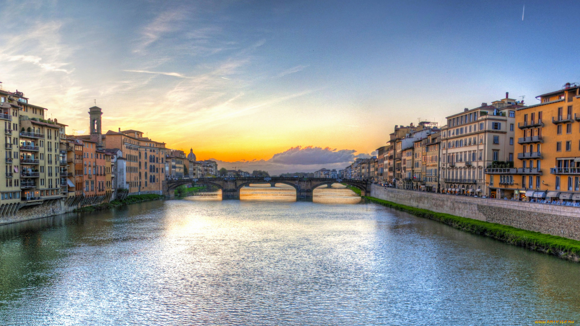 florence, италия, города, флоренция, мост, дома, река
