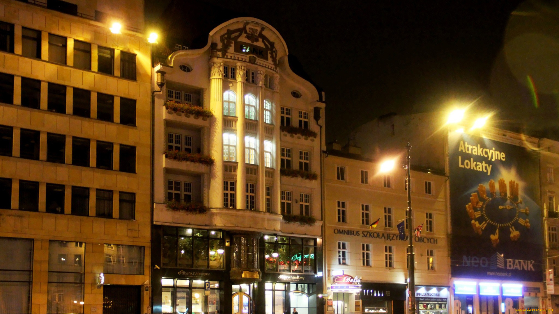 познань, города, огни, ночного