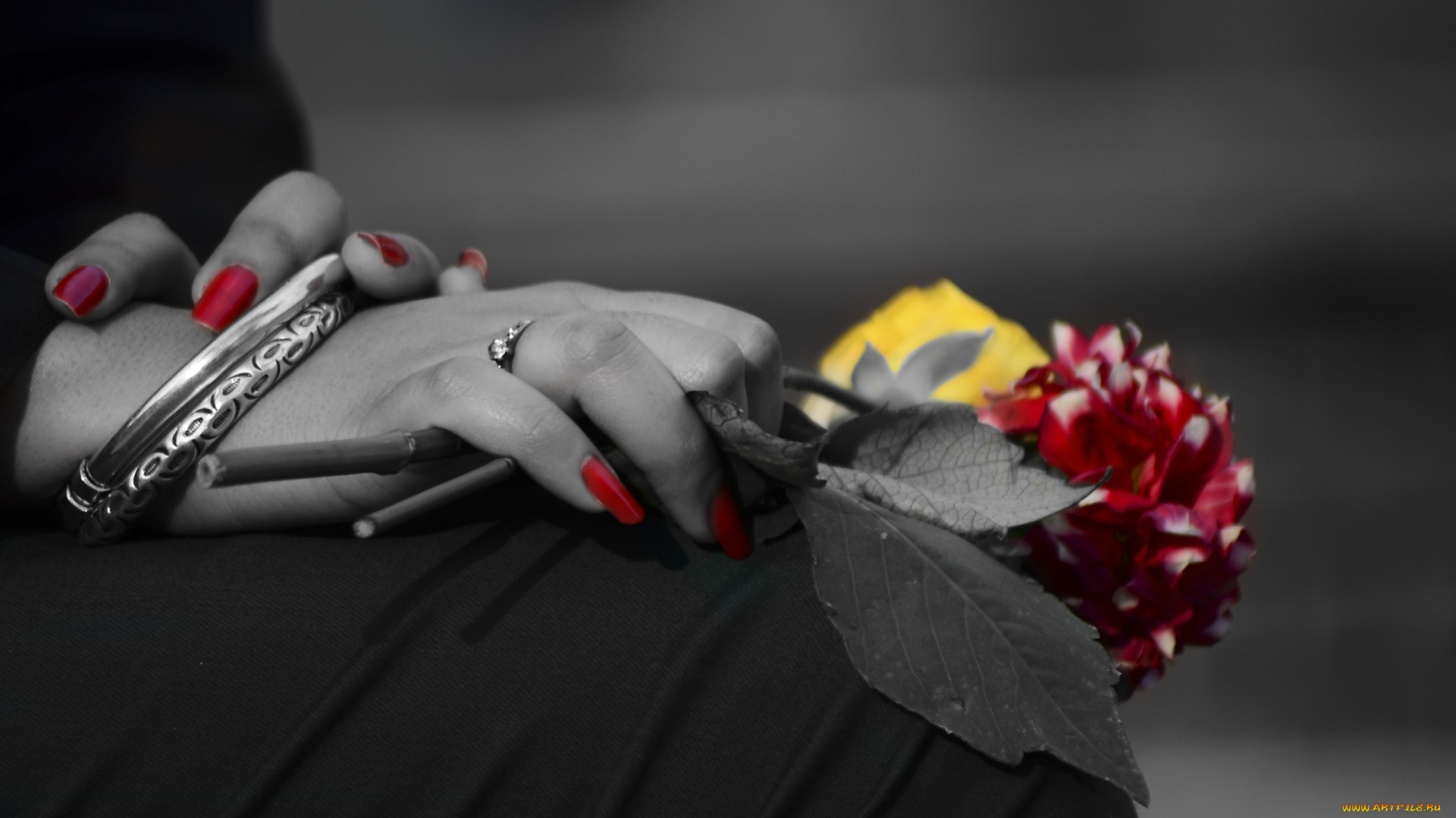 разное, руки, георгин, кольцо, маникюр, браслет