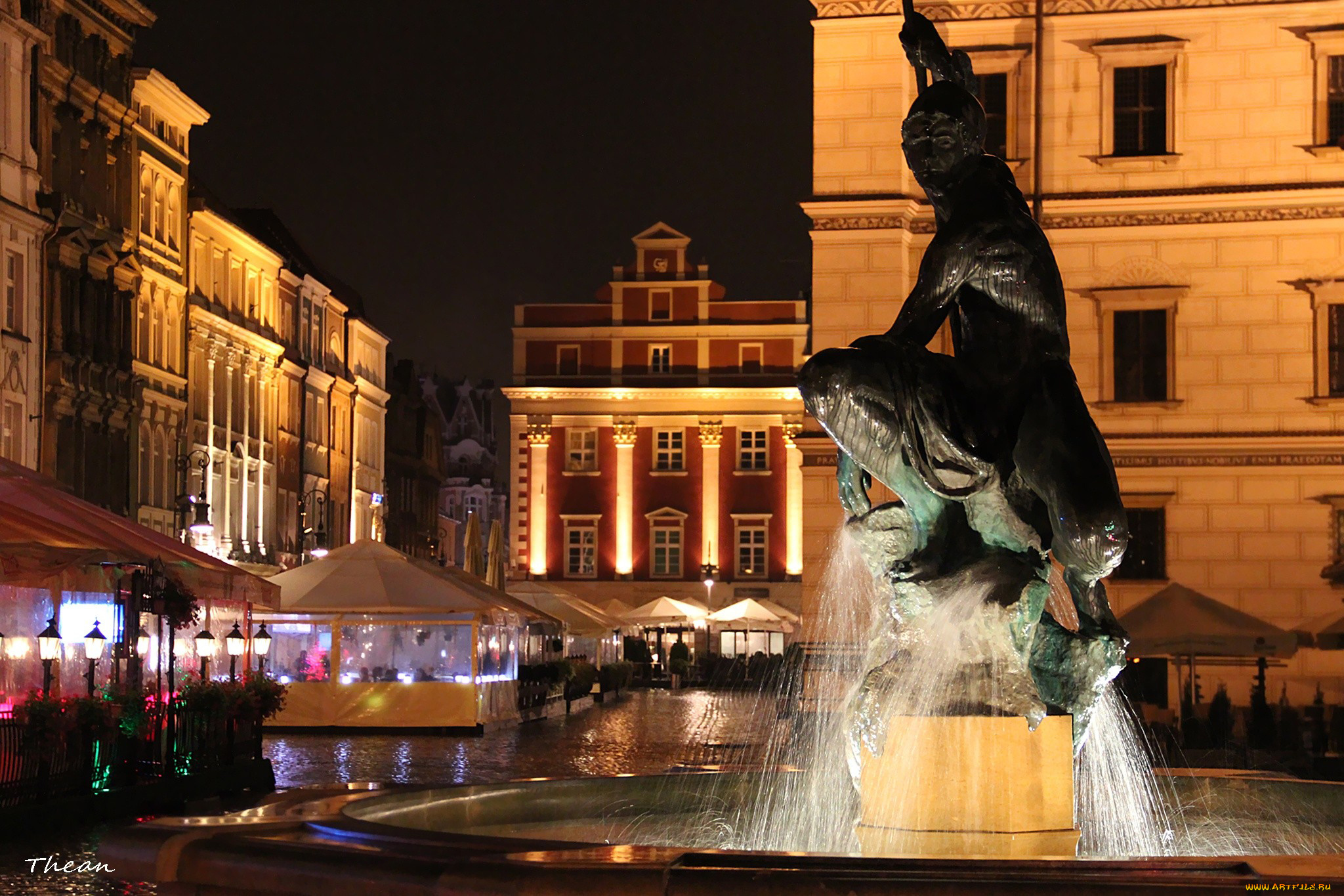 города, фонтаны, познань