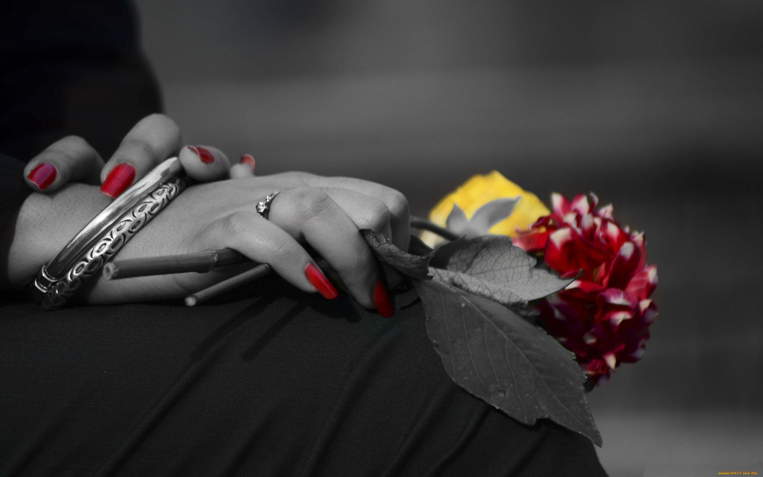 разное, руки, георгин, кольцо, маникюр, браслет