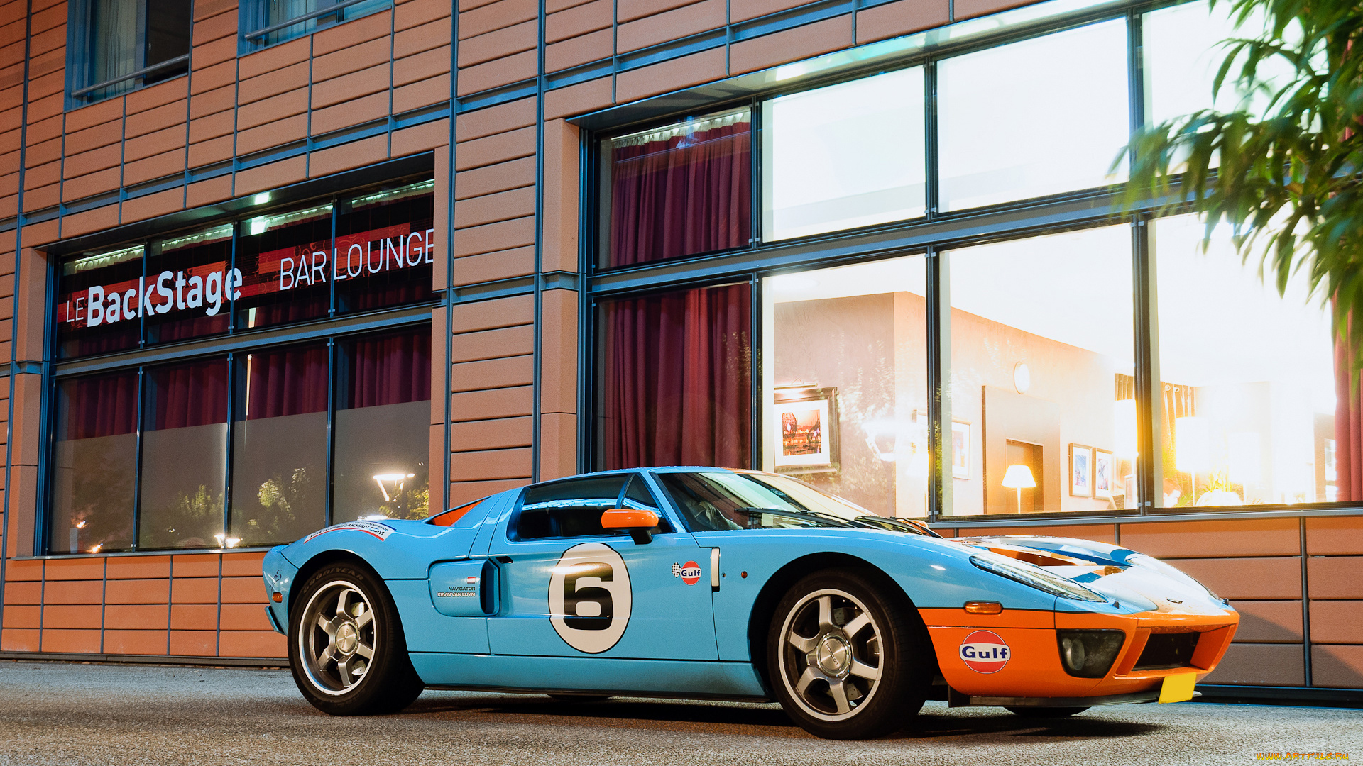 автомобили, ford, gt, оранжевый, голубой