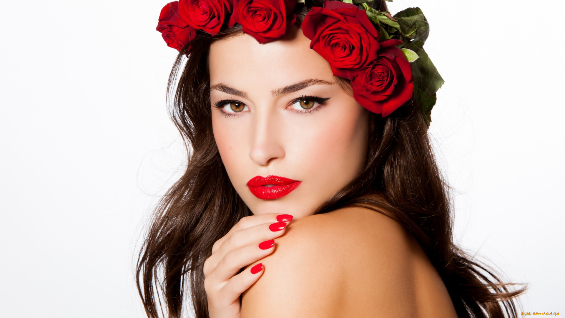 девушки, -unsort, , лица, , портреты, макияж, модель, фон, цветы, венок, взгляд