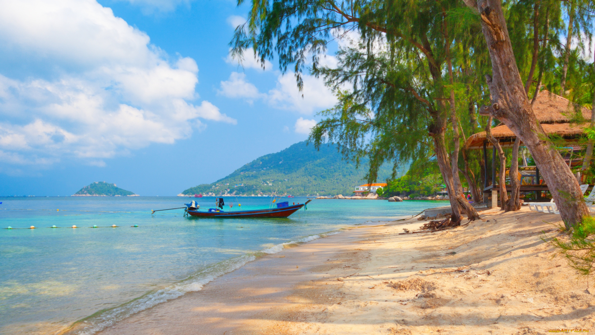 корабли, лодки, , шлюпки, пляж, тао, таиланд, красивая, тропический, море, пейзаж, природа, деревья, песок, небо, облака