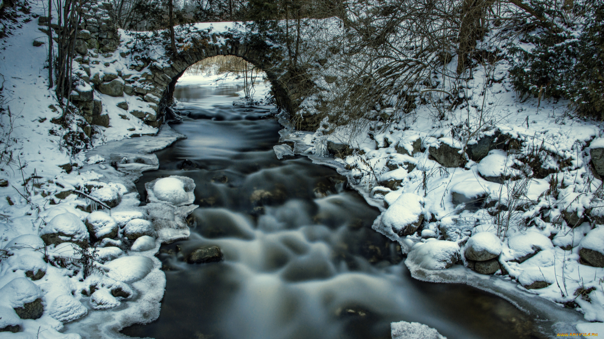 природа, реки, озера, река, зима, арка, мост