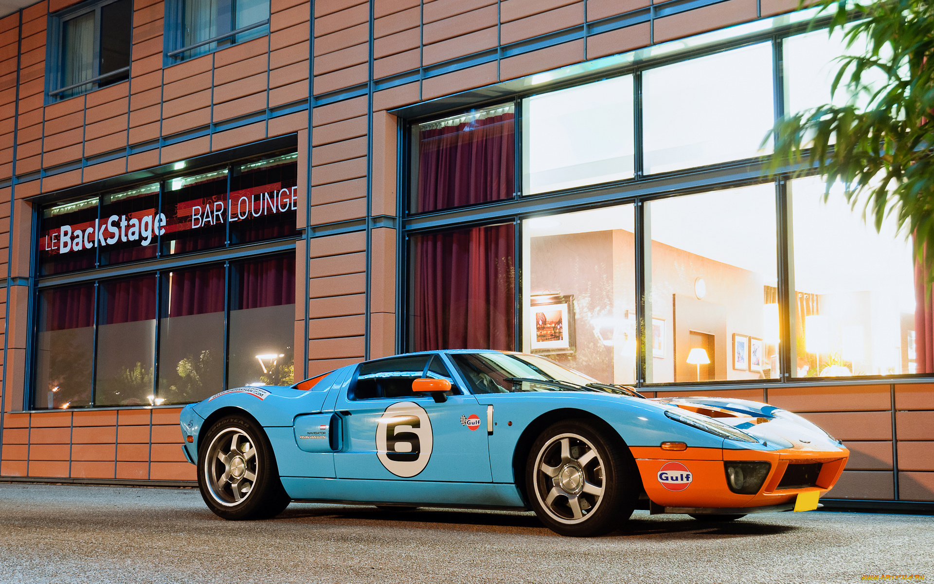 автомобили, ford, gt, оранжевый, голубой