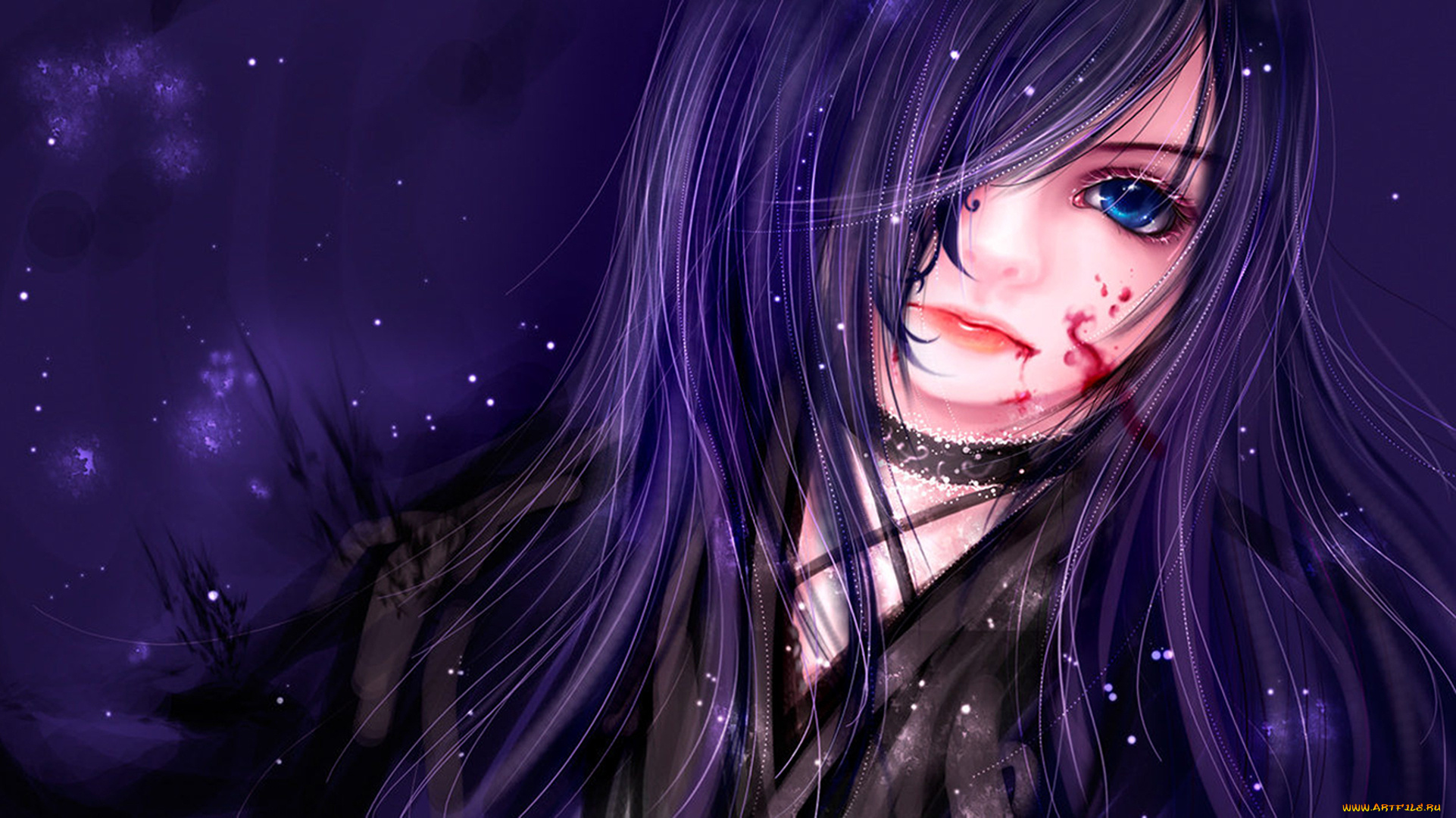 фэнтези, девушки, взгляд, блеск, кровь, голубые, глаза, девушка