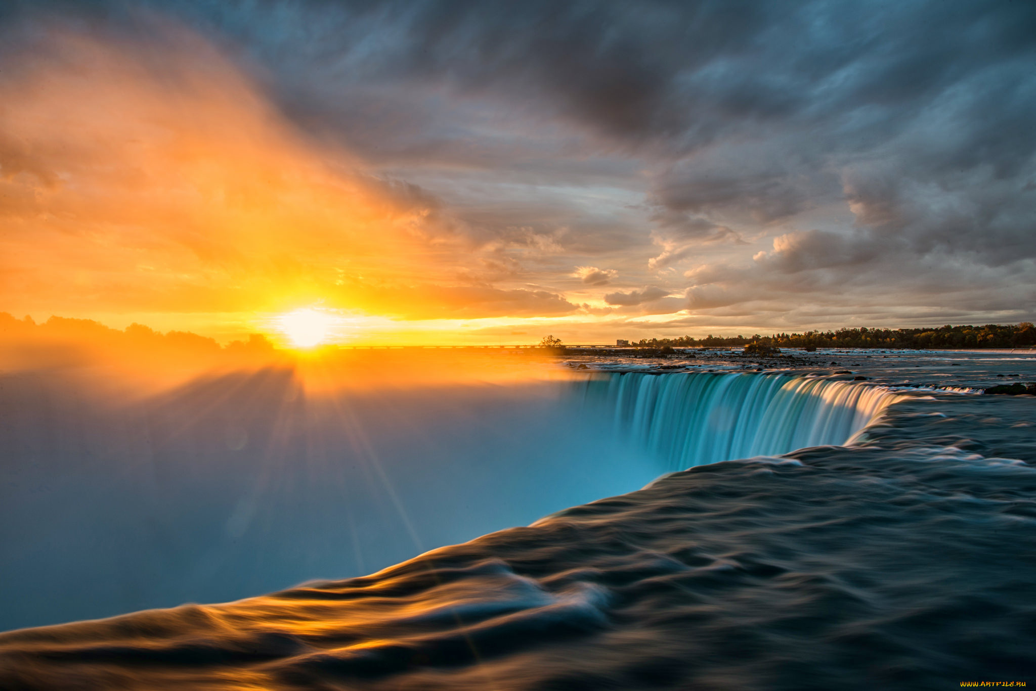 niagara, falls, sunrise, природа, водопады, водопад, восход, река, тучи