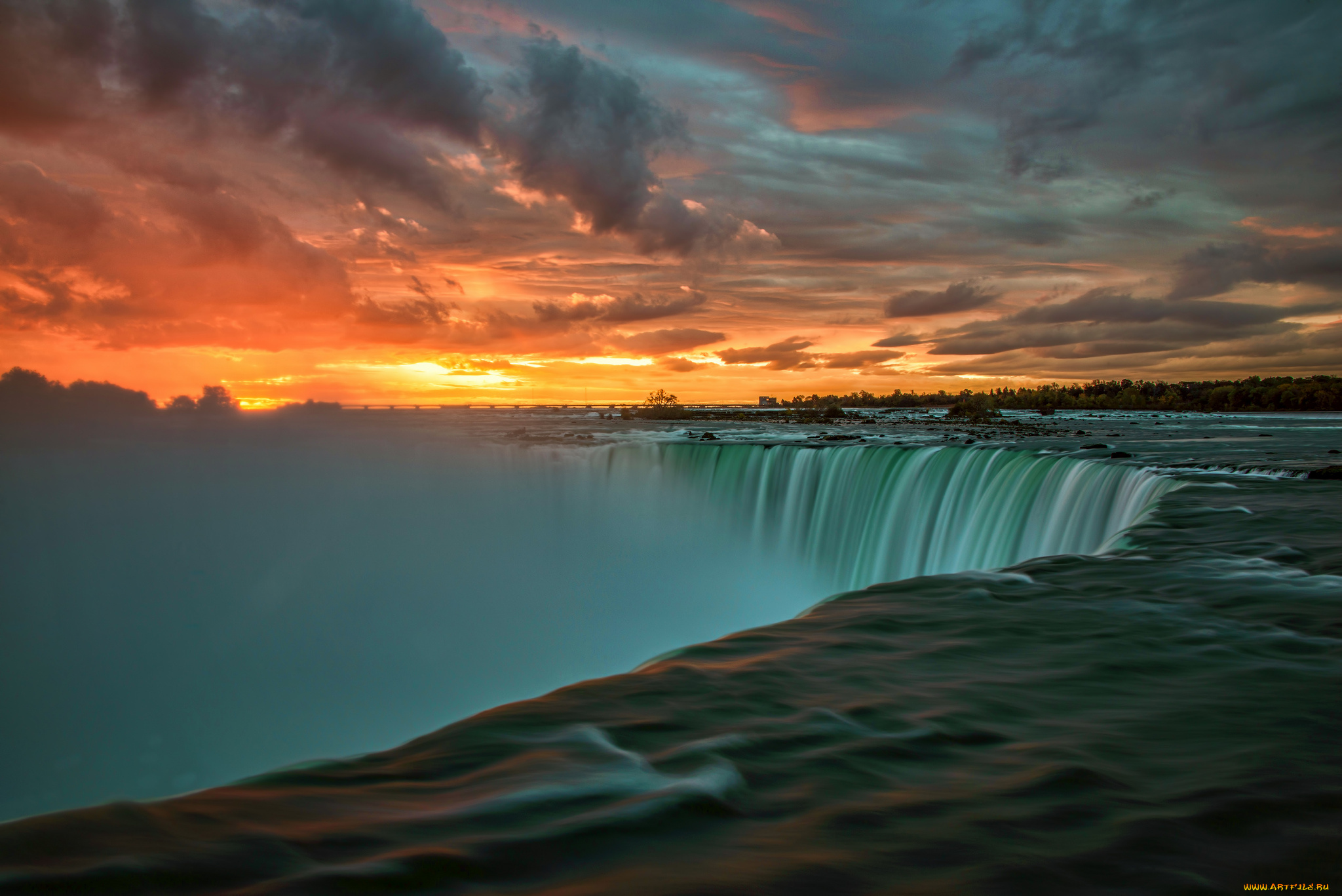 sunrise, at, niagara, falls, , ontario, природа, водопады, рассвет, тучи, река, водопад