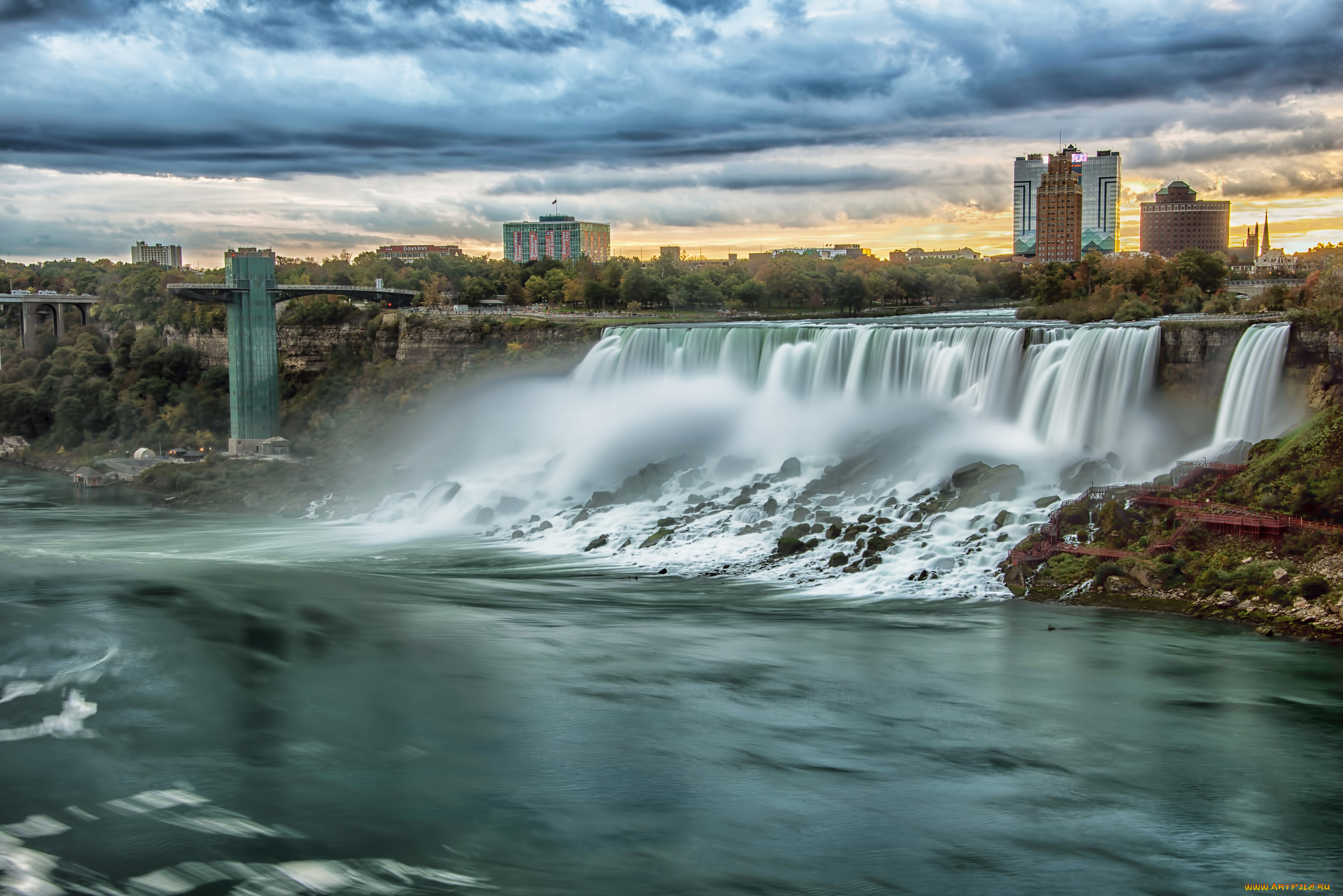 sunrise, over, niagara, falls, , ontario, природа, водопады, река, водопад, обрыв