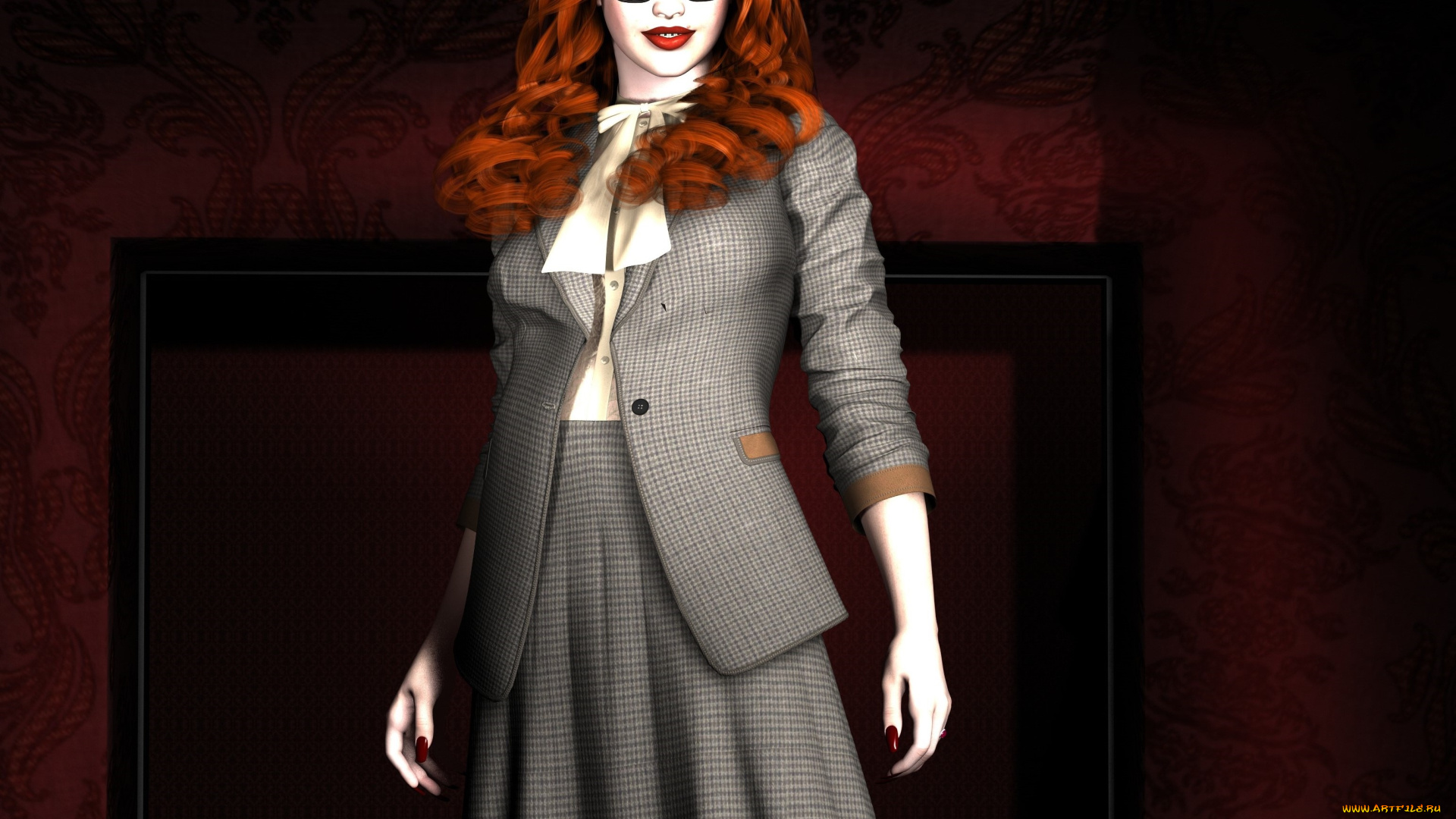 3д, графика, люди, , people, девушка, взгляд, фон, рыжая