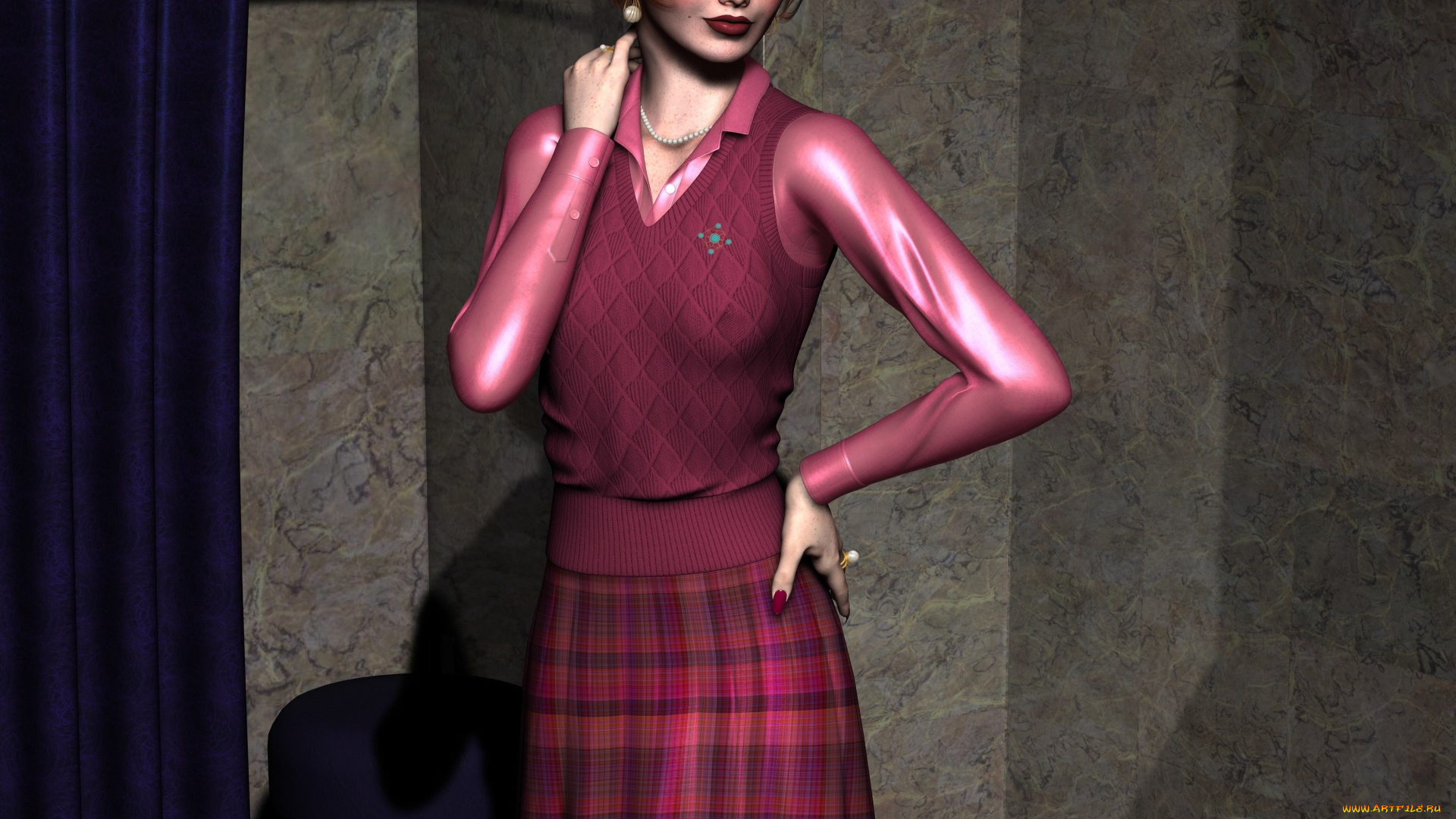 3д, графика, люди, , people, девушка, взгляд, фон, рыжая