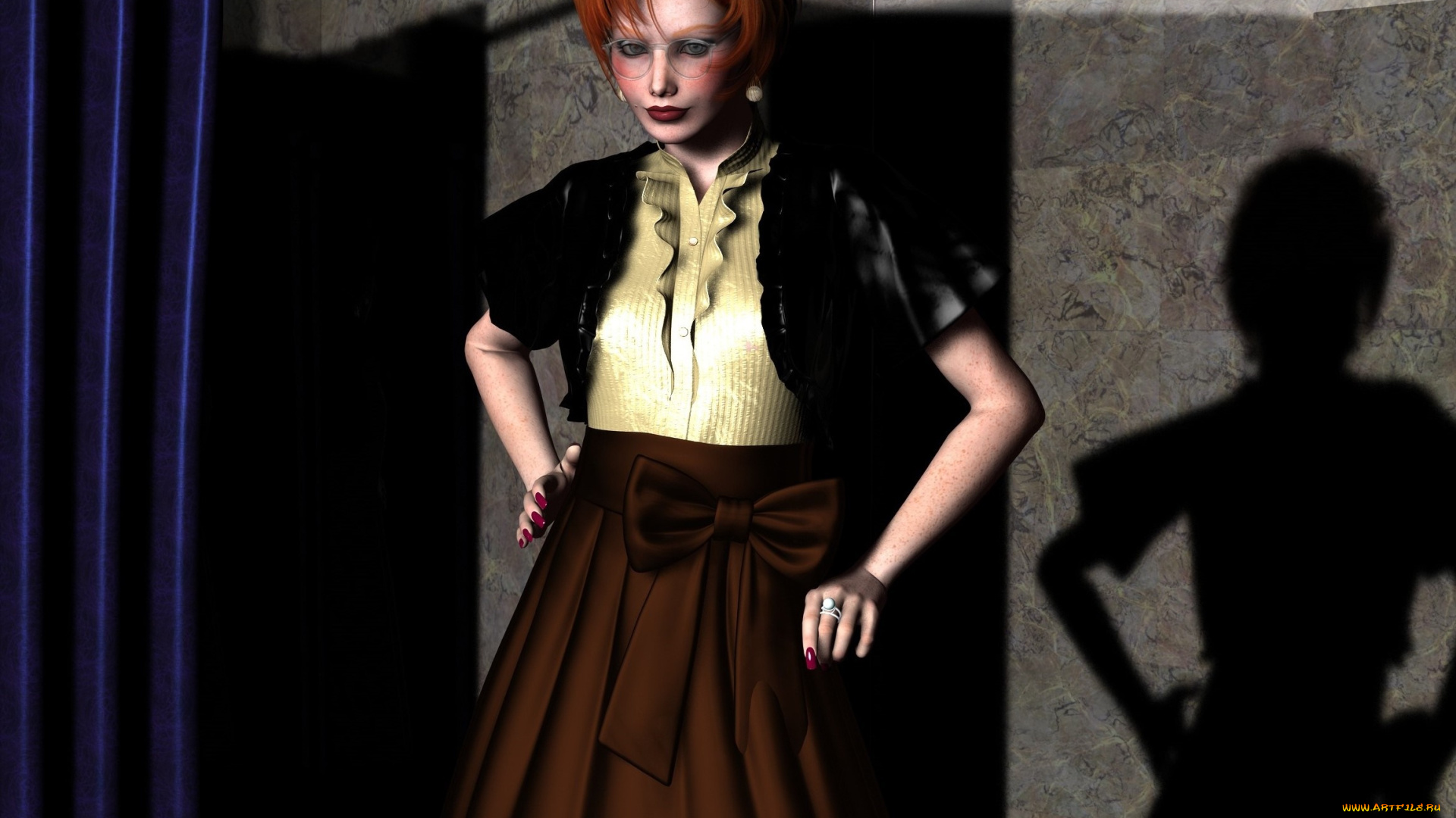 3д, графика, люди, , people, девушка, взгляд, фон, рыжая