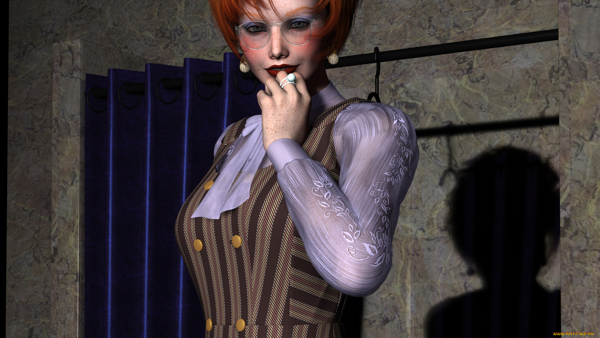 3д, графика, люди, , people, девушка, взгляд, фон, рыжая