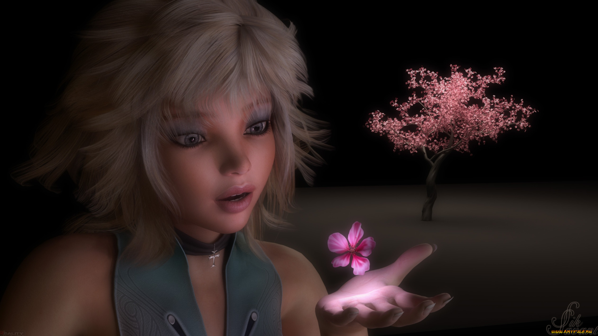 3д, графика, портрет, , portraits, девушка, цветок, фон, взгляд