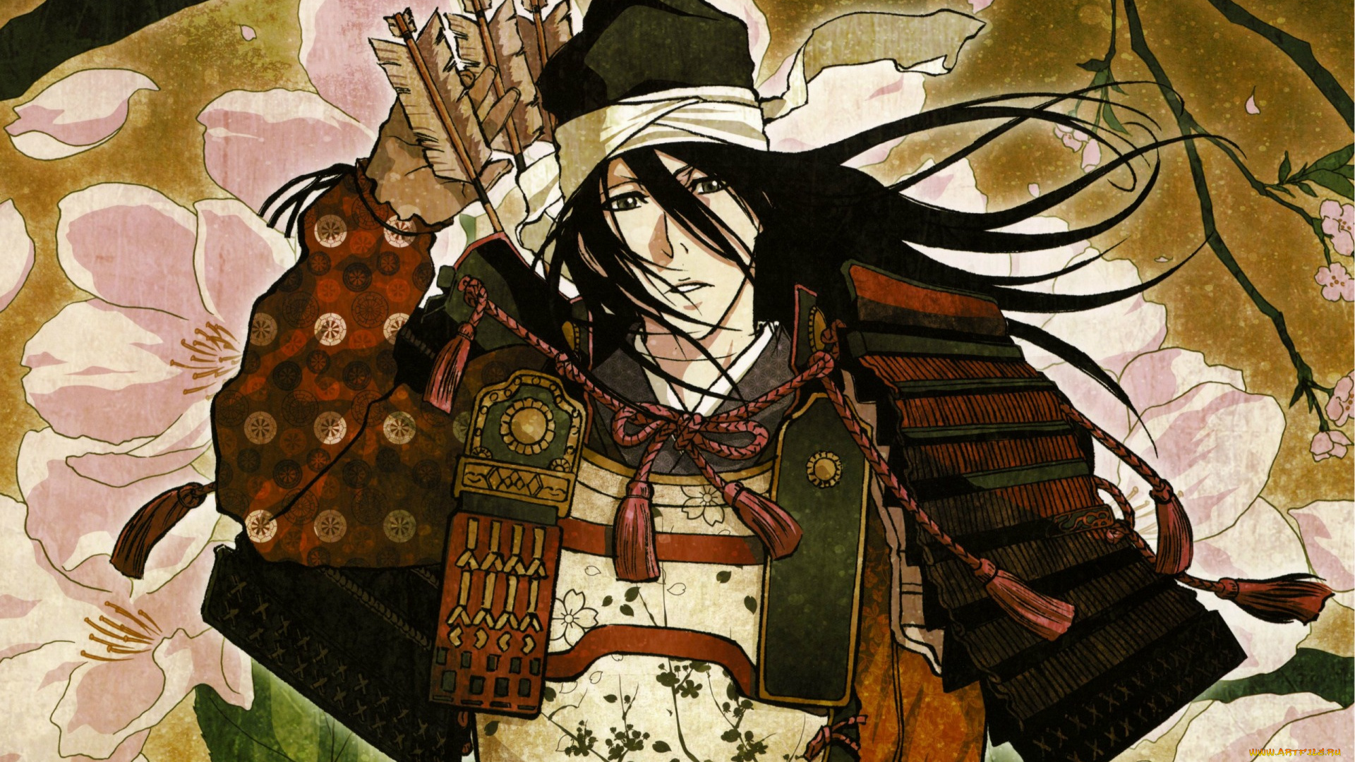 аниме, bleach, kuchiki, byakuya, samurai, tite, kubo, art, блич, повязка, стрелы, сакура, доспехи, синигами