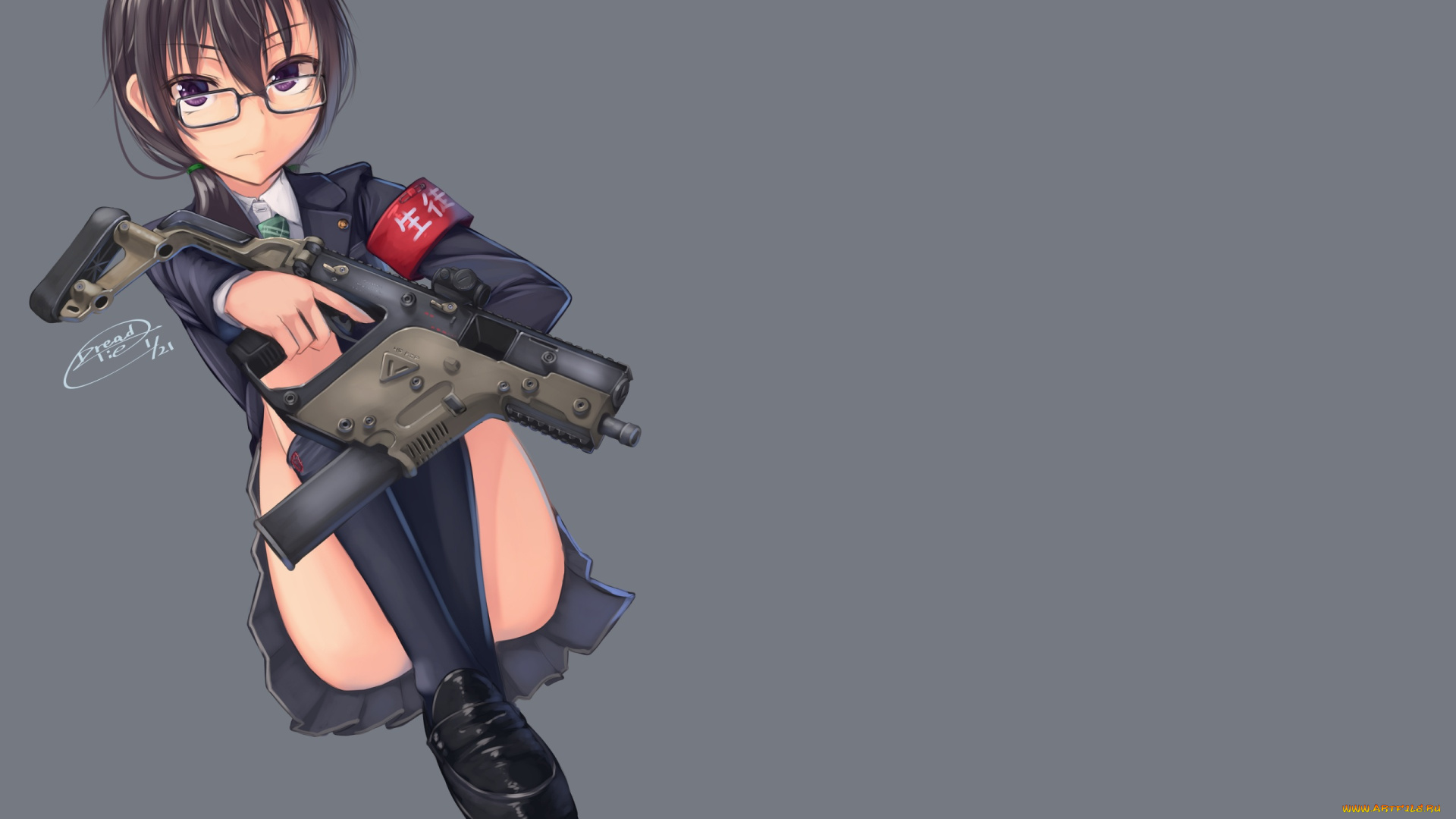 аниме, оружие, , техника, , технологии, девушка, взгляд, фон