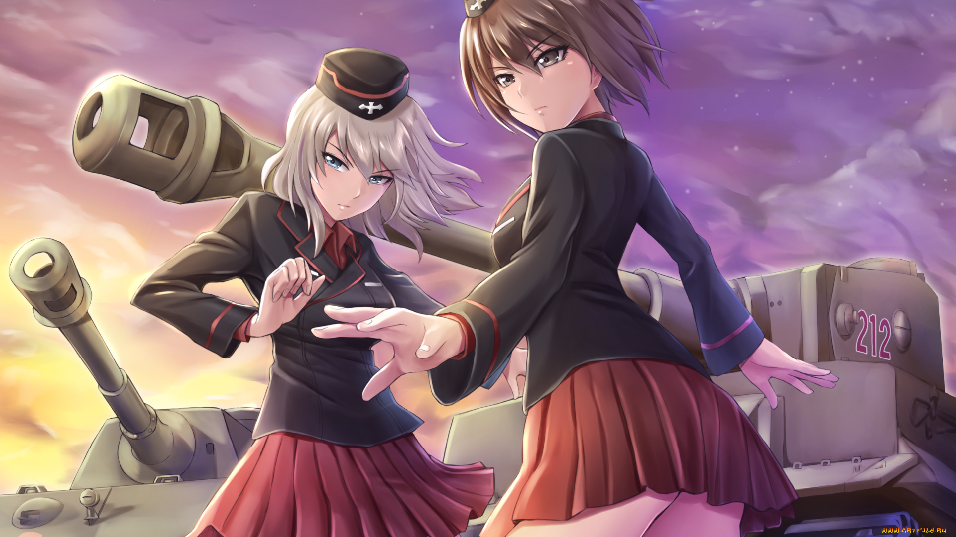 аниме, оружие, , техника, , технологии, танк, фон, взгляд, девушки