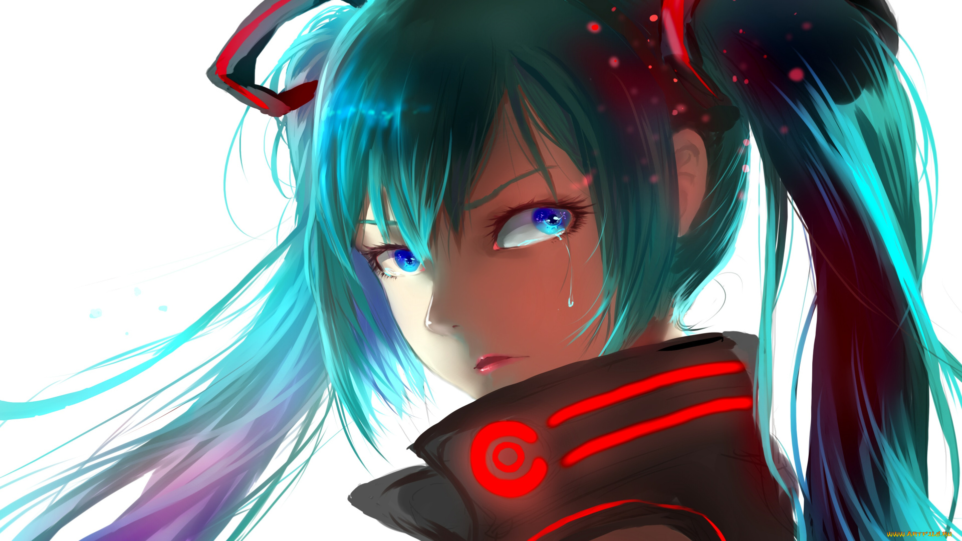 аниме, vocaloid, девушка, взгляд, фон