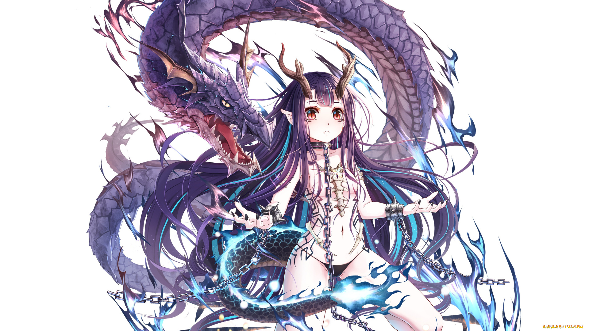 аниме, животные, , существа, девочка, дракон, арт