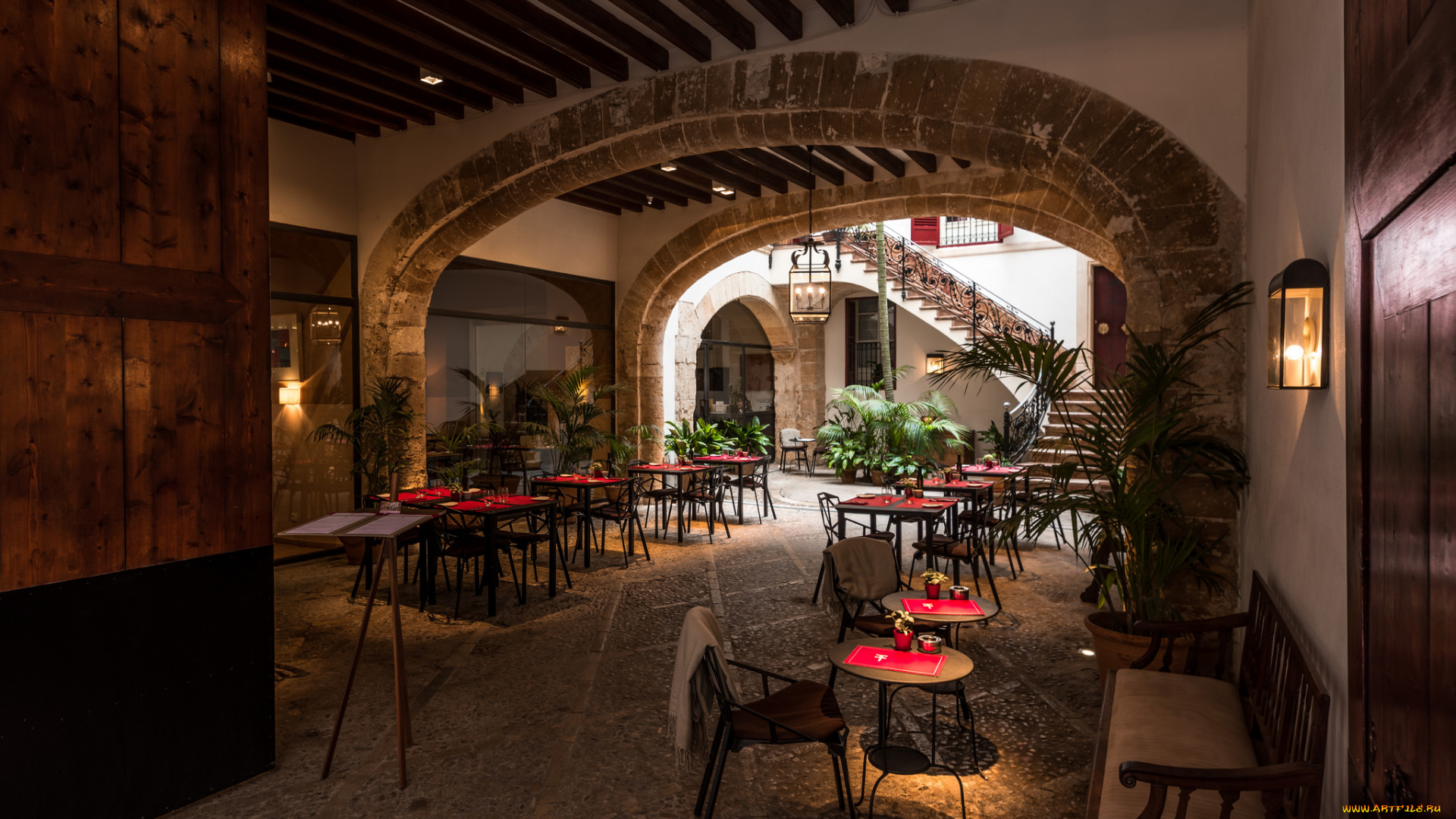 palma, de, mallorca, -, courtyard, интерьер, кафе, , рестораны, , отели, дворик, столики