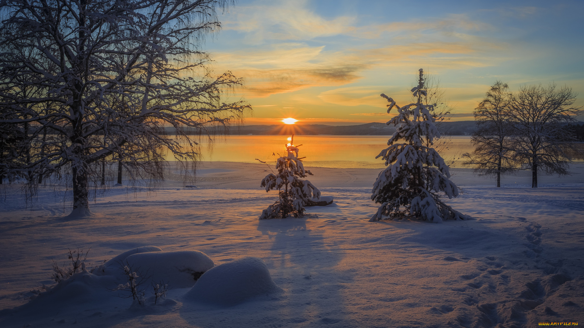 природа, зима, рассвет