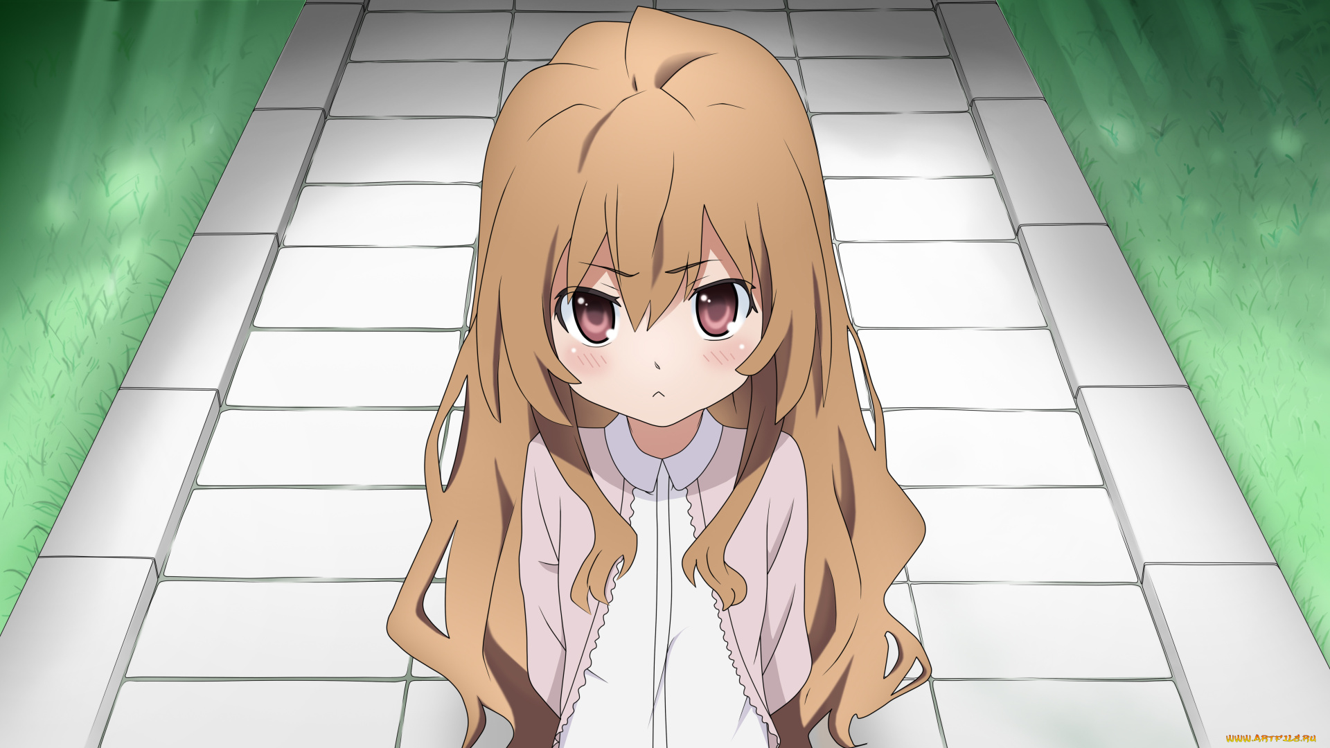 toradora, аниме, девушка, фон, взгляд