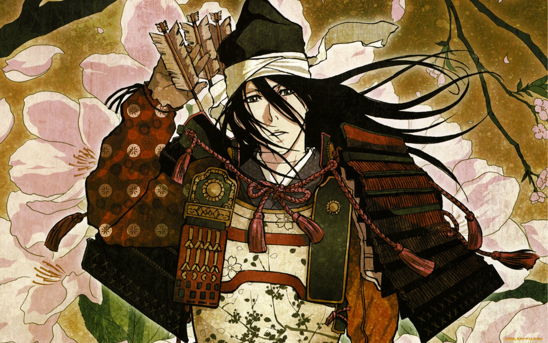 аниме, bleach, kuchiki, byakuya, samurai, tite, kubo, art, блич, повязка, стрелы, сакура, доспехи, синигами
