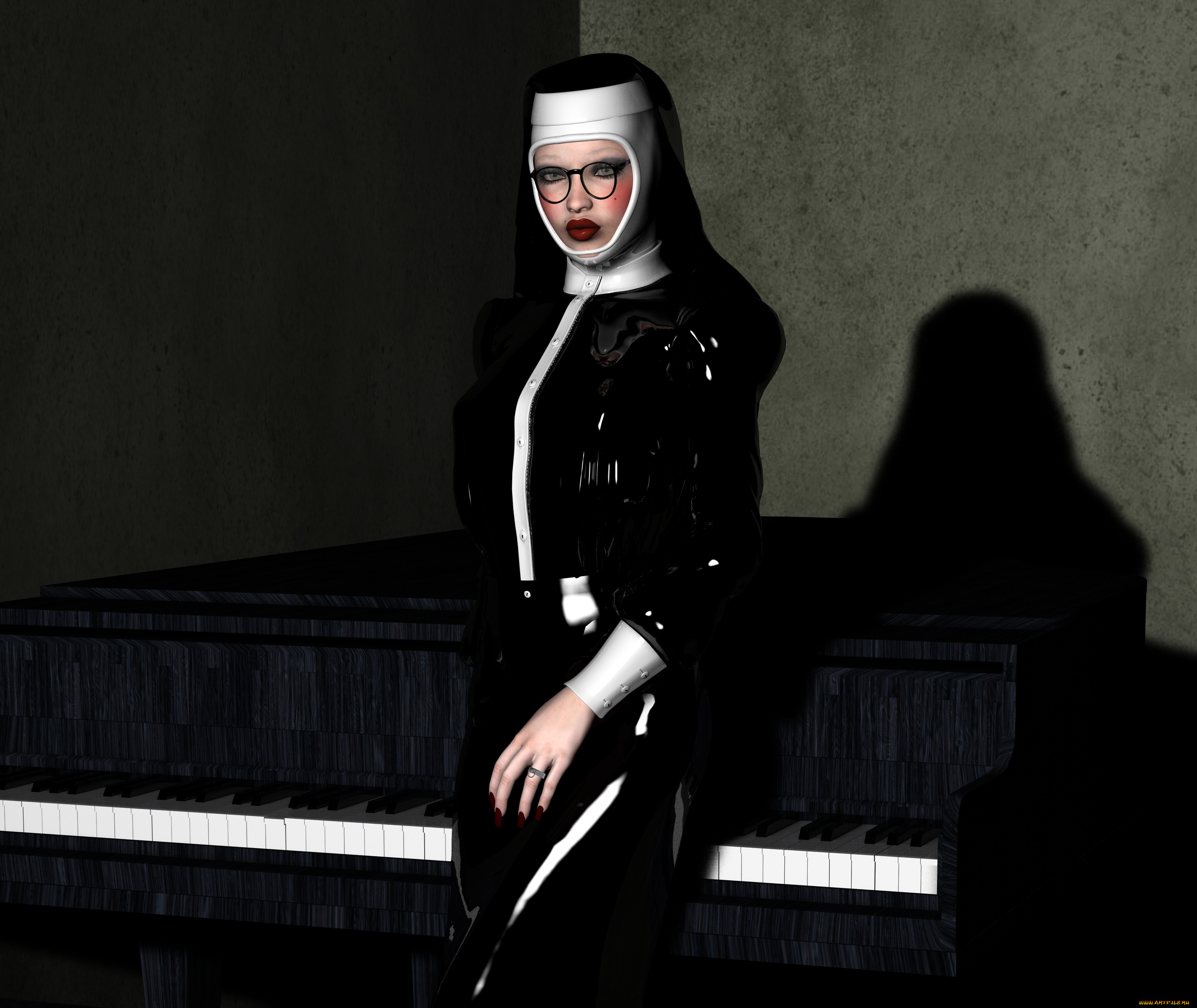 3д, графика, люди, , people, монашка, фон, взгляд, девушка