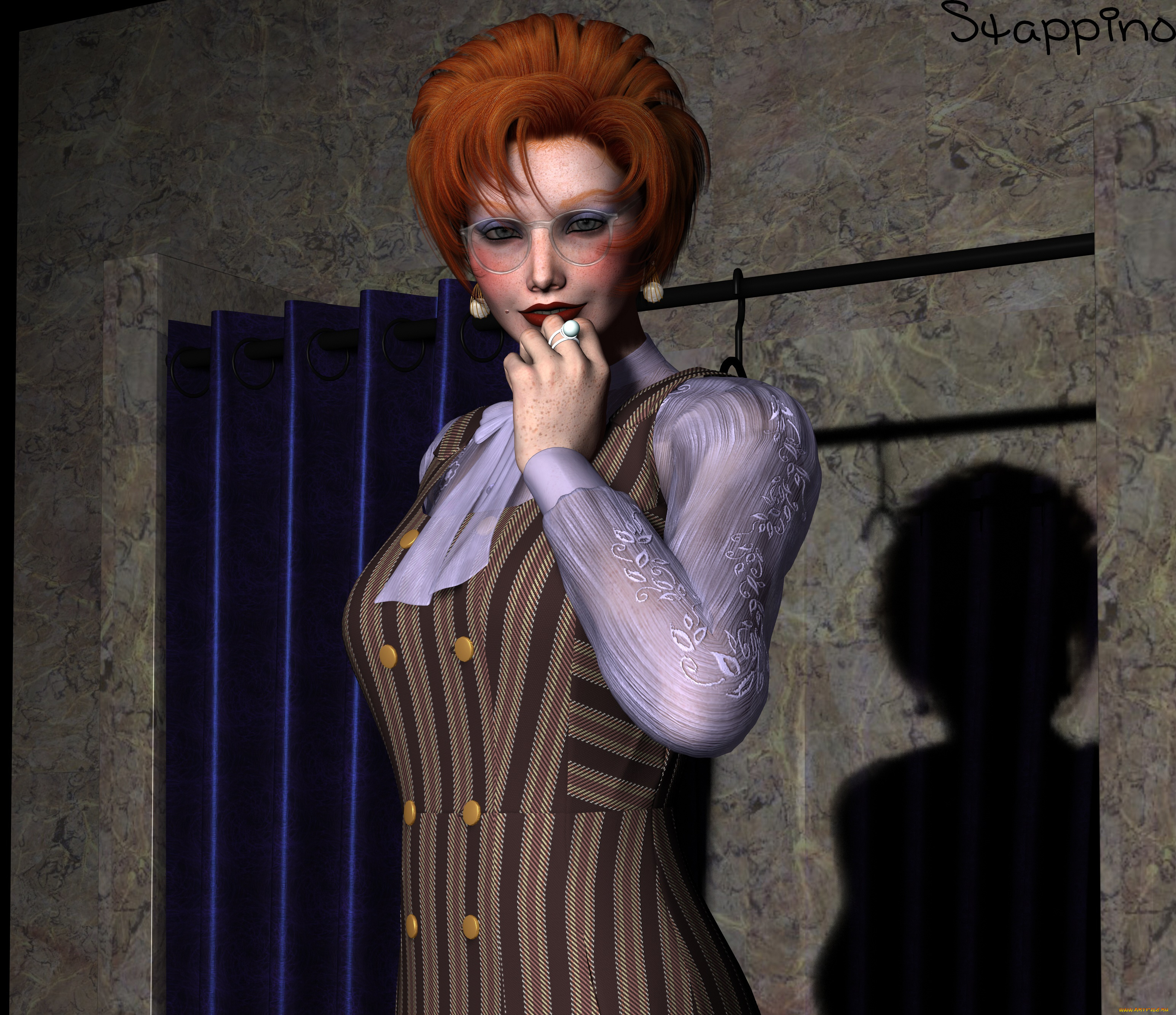 3д, графика, люди, , people, девушка, взгляд, фон, рыжая