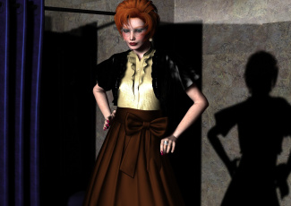 Картинка 3д+графика люди+ people девушка взгляд фон рыжая