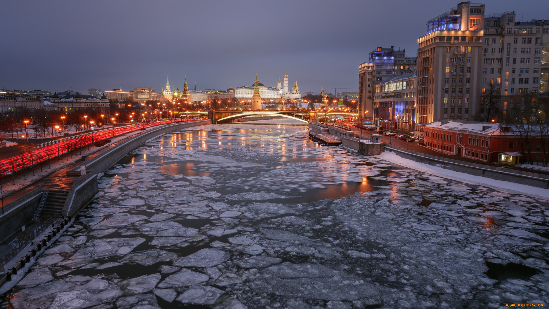 moscow, города, москва, , россия, река, ночь, мост