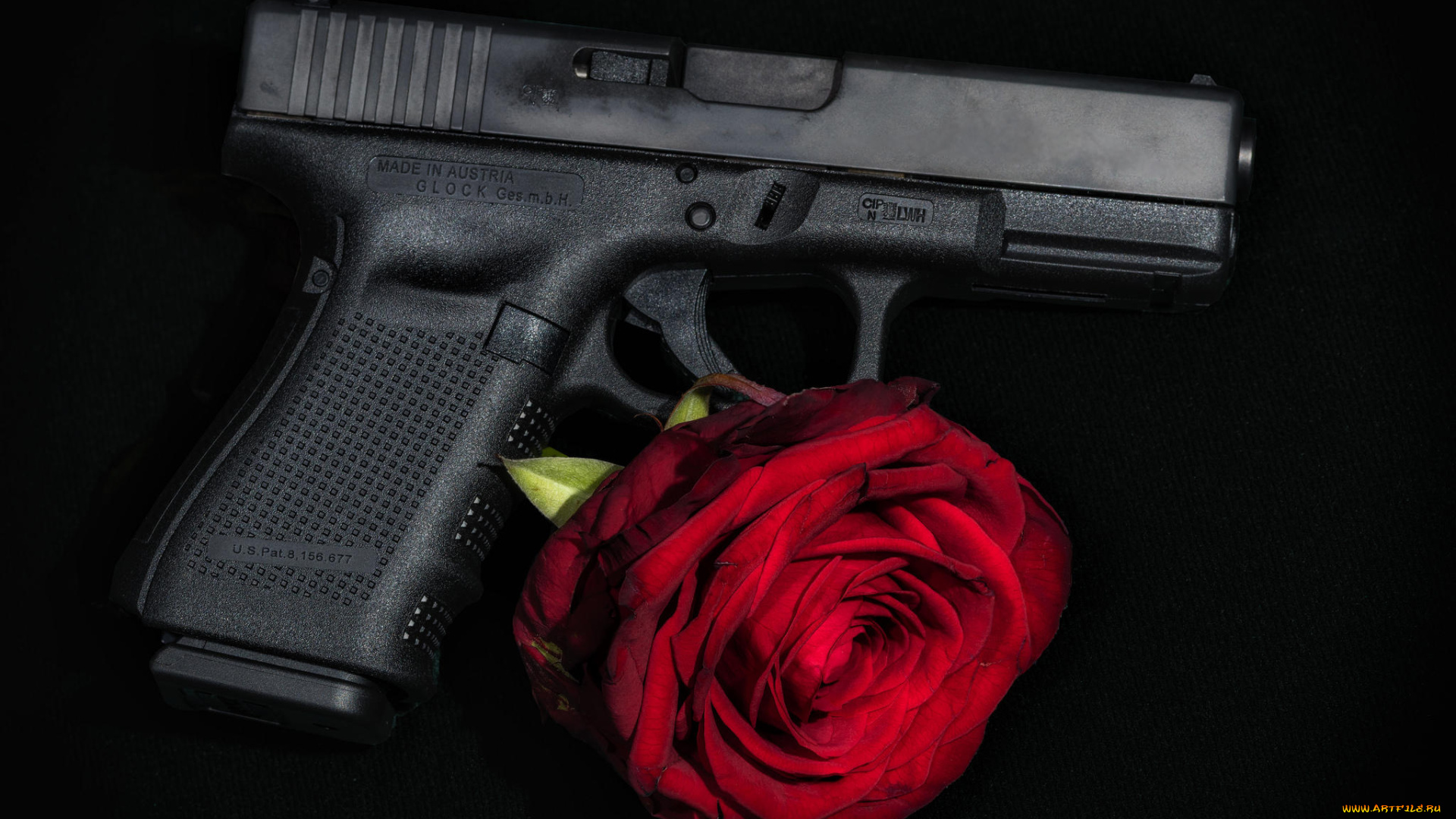 оружие, пистолеты, боевой, пистолет, глок, роза, glock