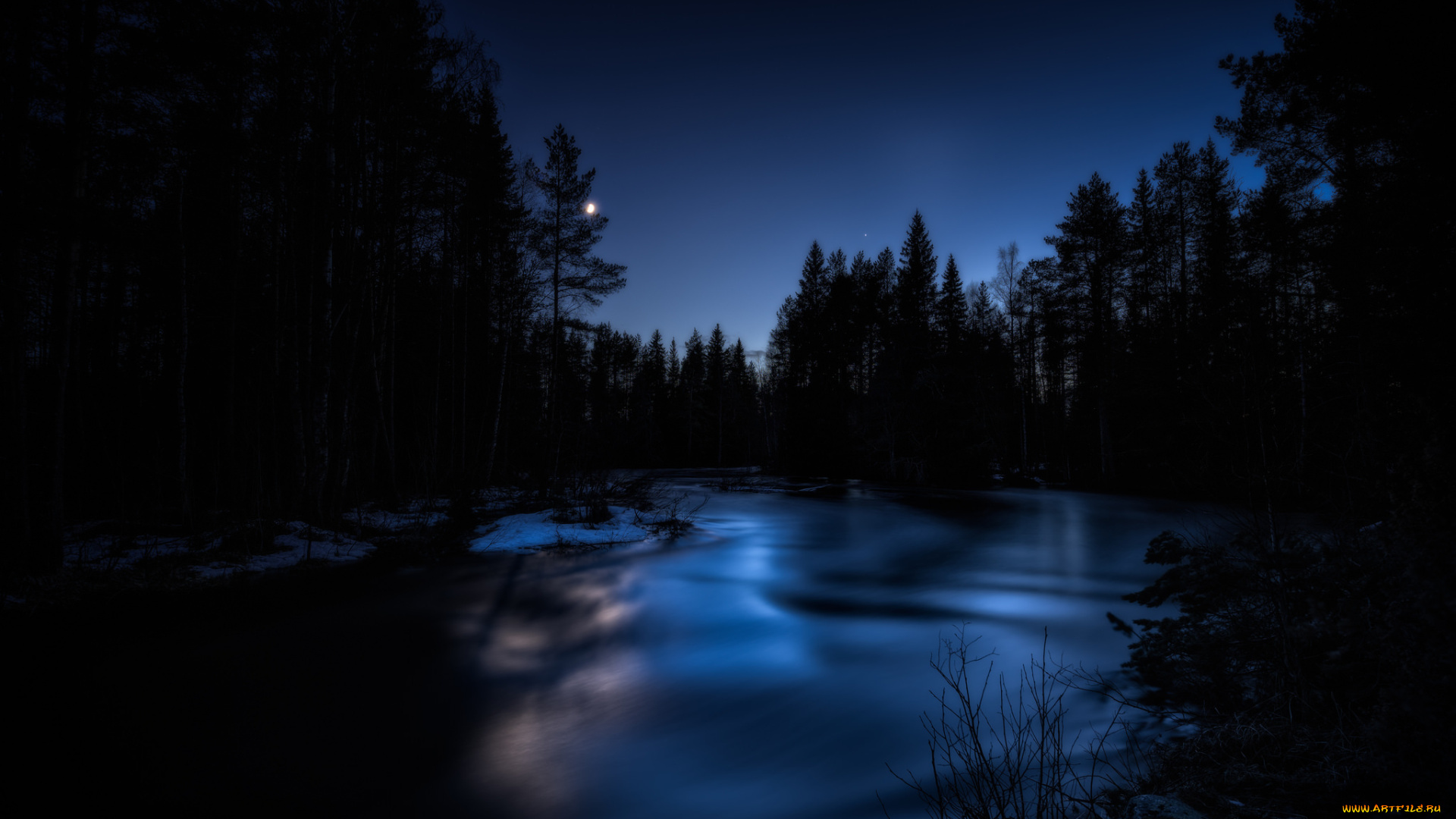 природа, реки, озера, ночь, лес, река