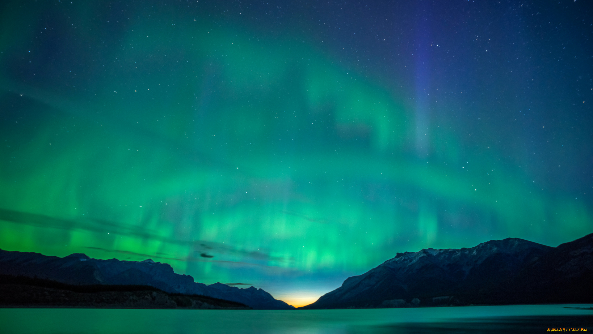 природа, северное, сияние, озеро, абрахам, эйбрахам, горы, звезды, канада, сияния, ночь, альберта