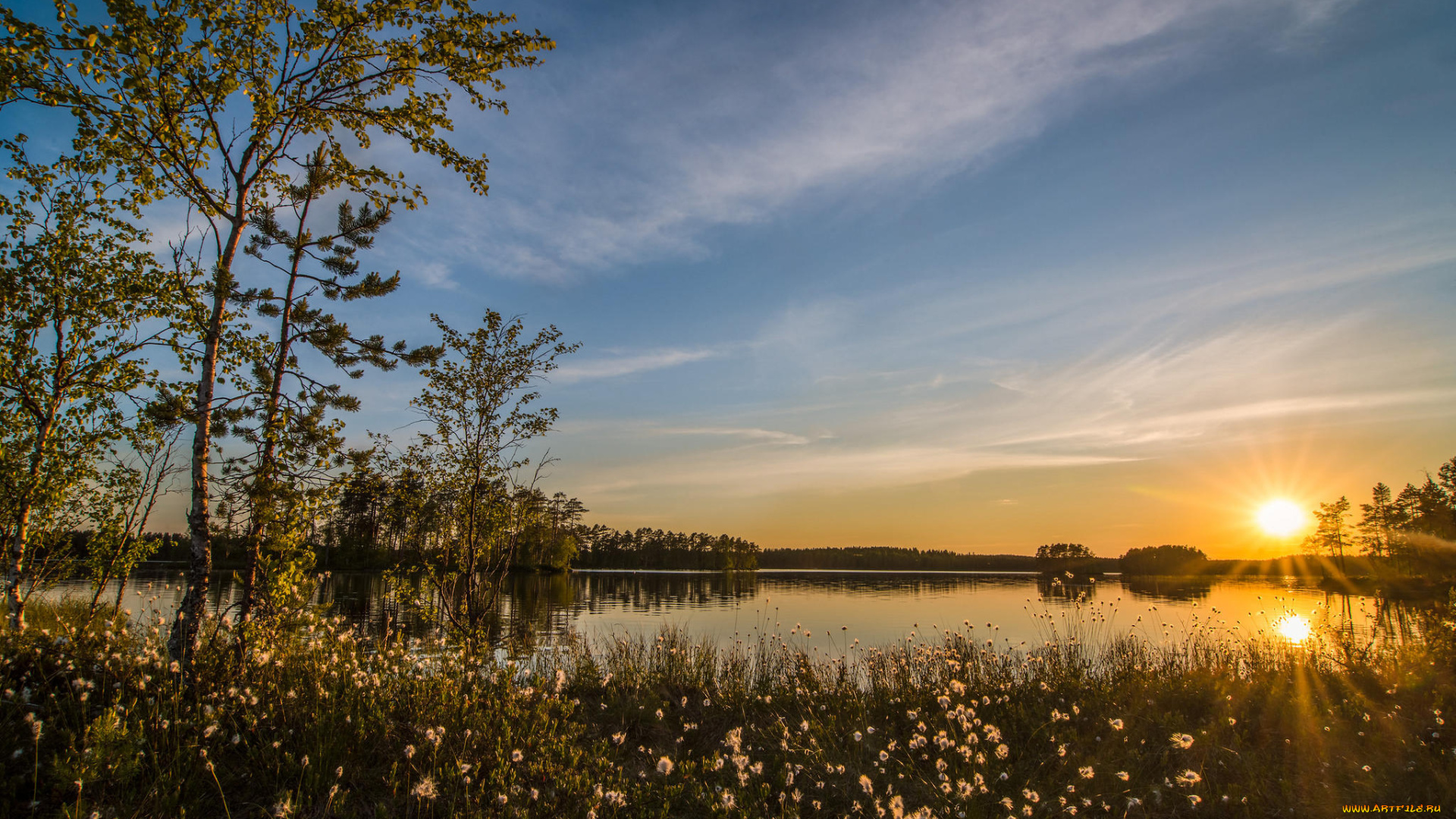 природа, восходы, закаты, закат, пейзаж, деревья, озеро