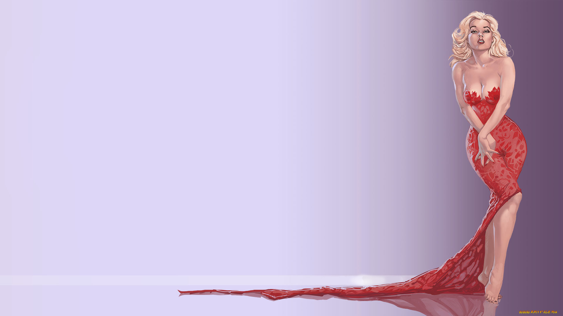 рисованное, люди, девушка, фон, взгляд, платье