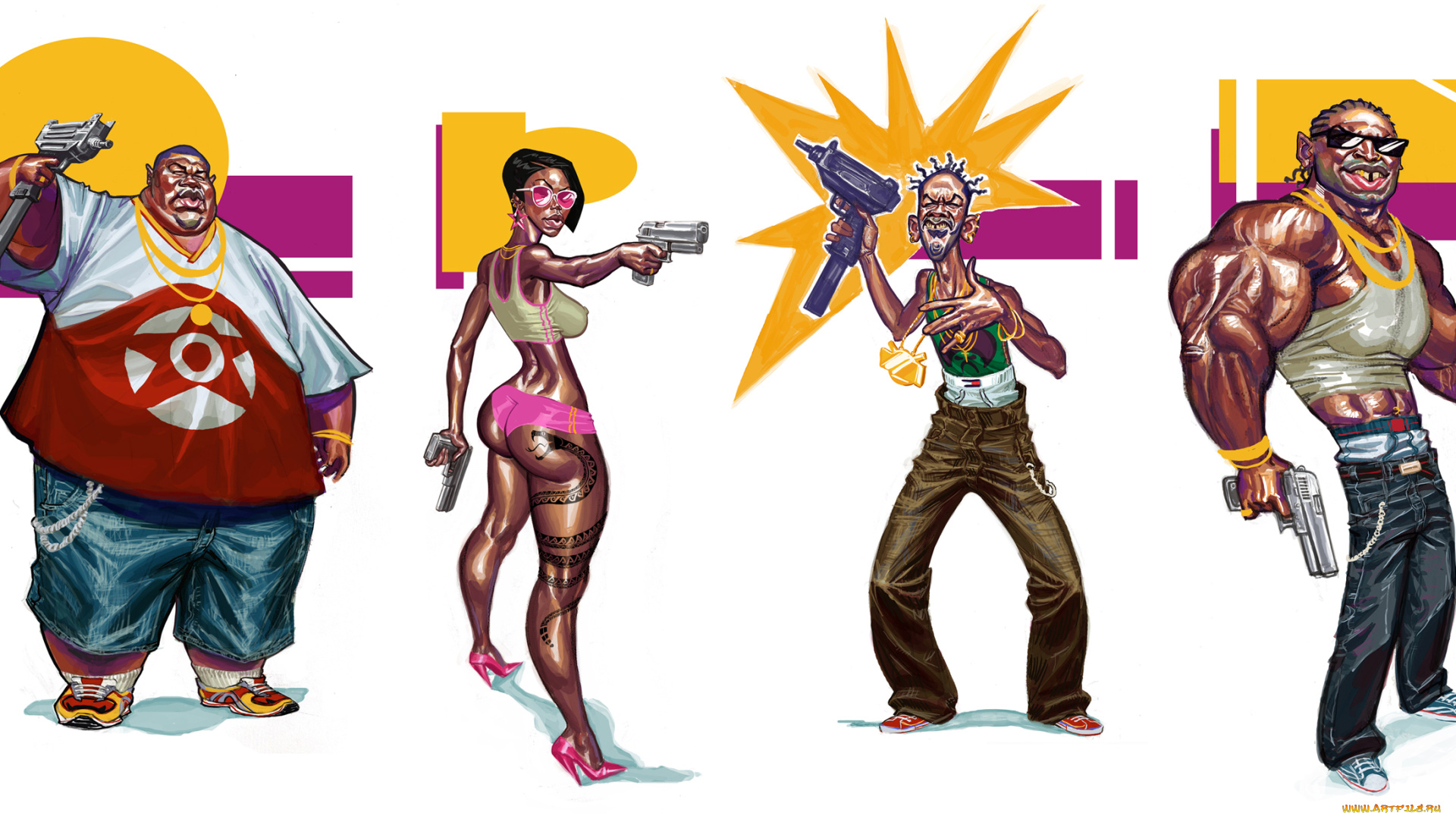 рисованное, люди, мужчины, девушка, фон, шарж