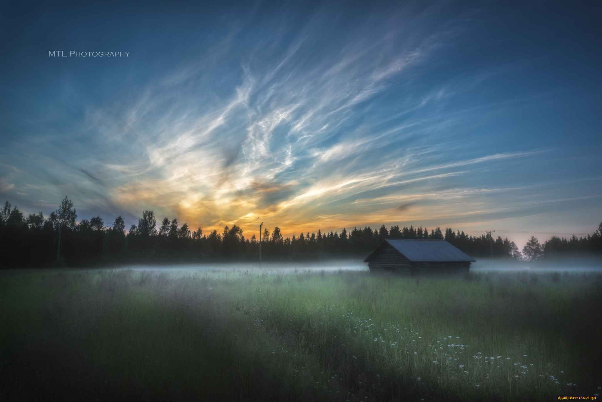 природа, пейзажи, дом, лес, рассвет, луг