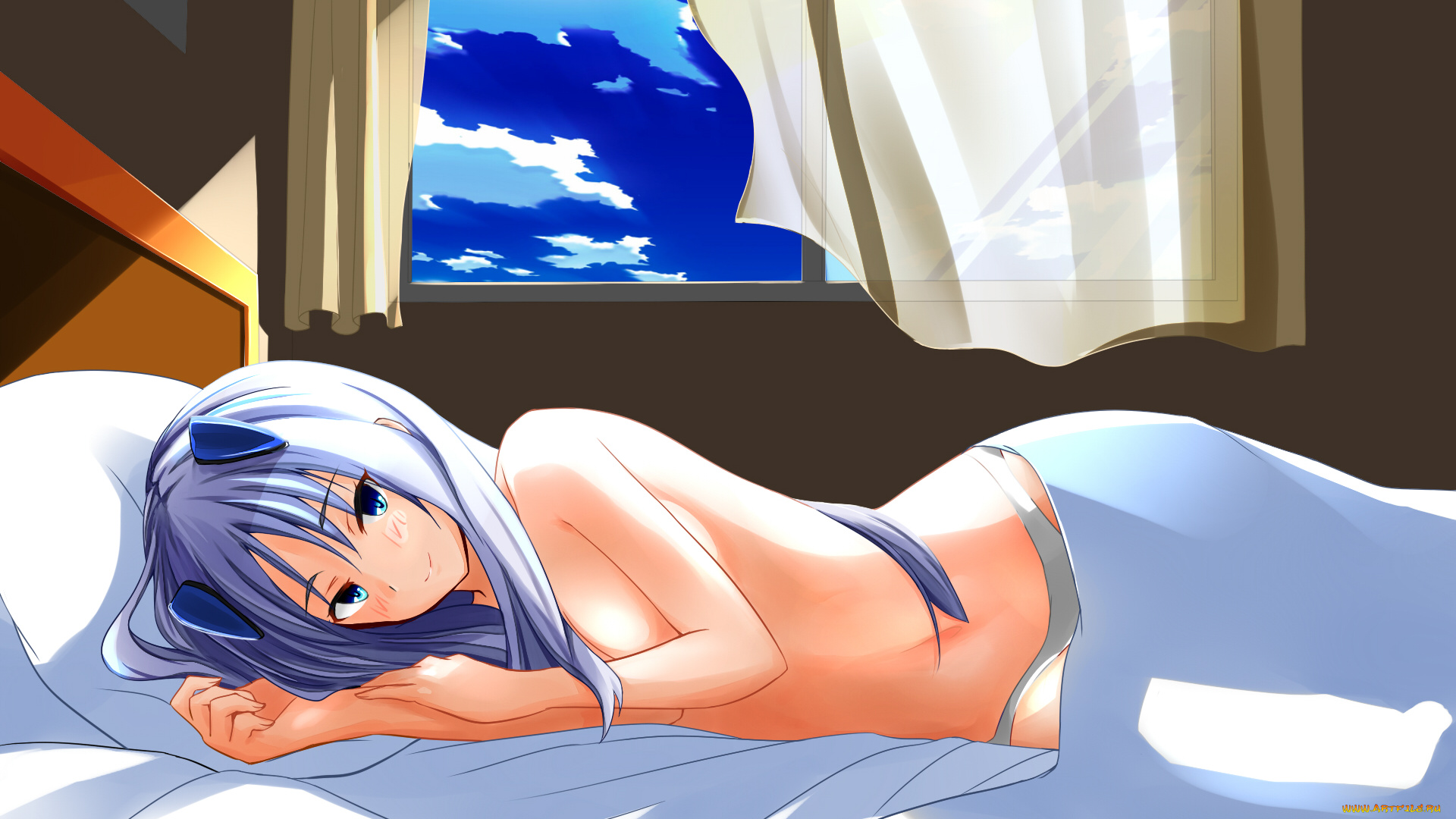 аниме, животные, , существа, девушка, взгляд, фон