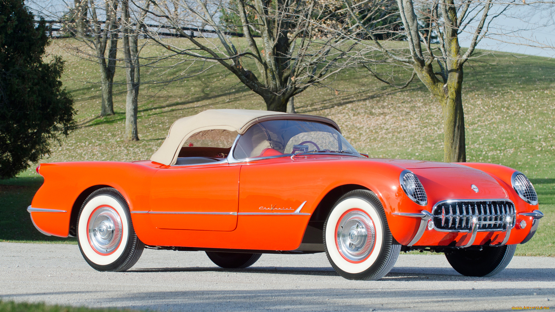 corvette, c1, 1955, автомобили, corvette, c1, 1955, оранжевый