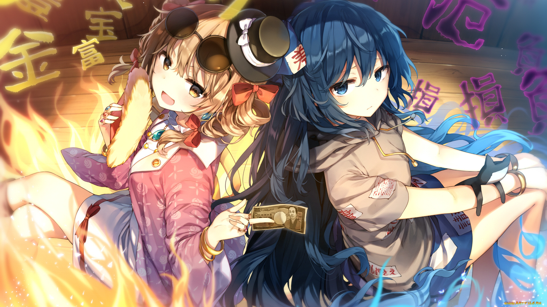тохо, аниме, touhou, девушки, деньги