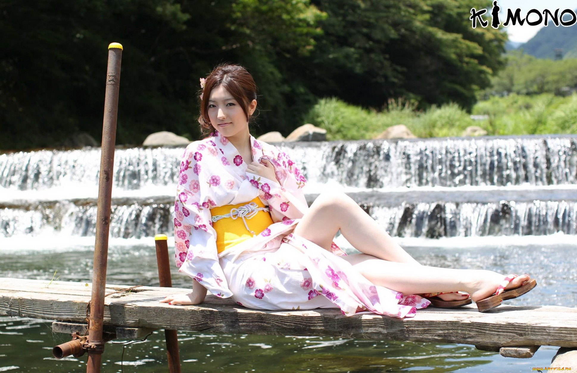 ai, haneda, девушки, -unsort, , азиатки, мостик, водопад, кимоно, японка, ai, haneda