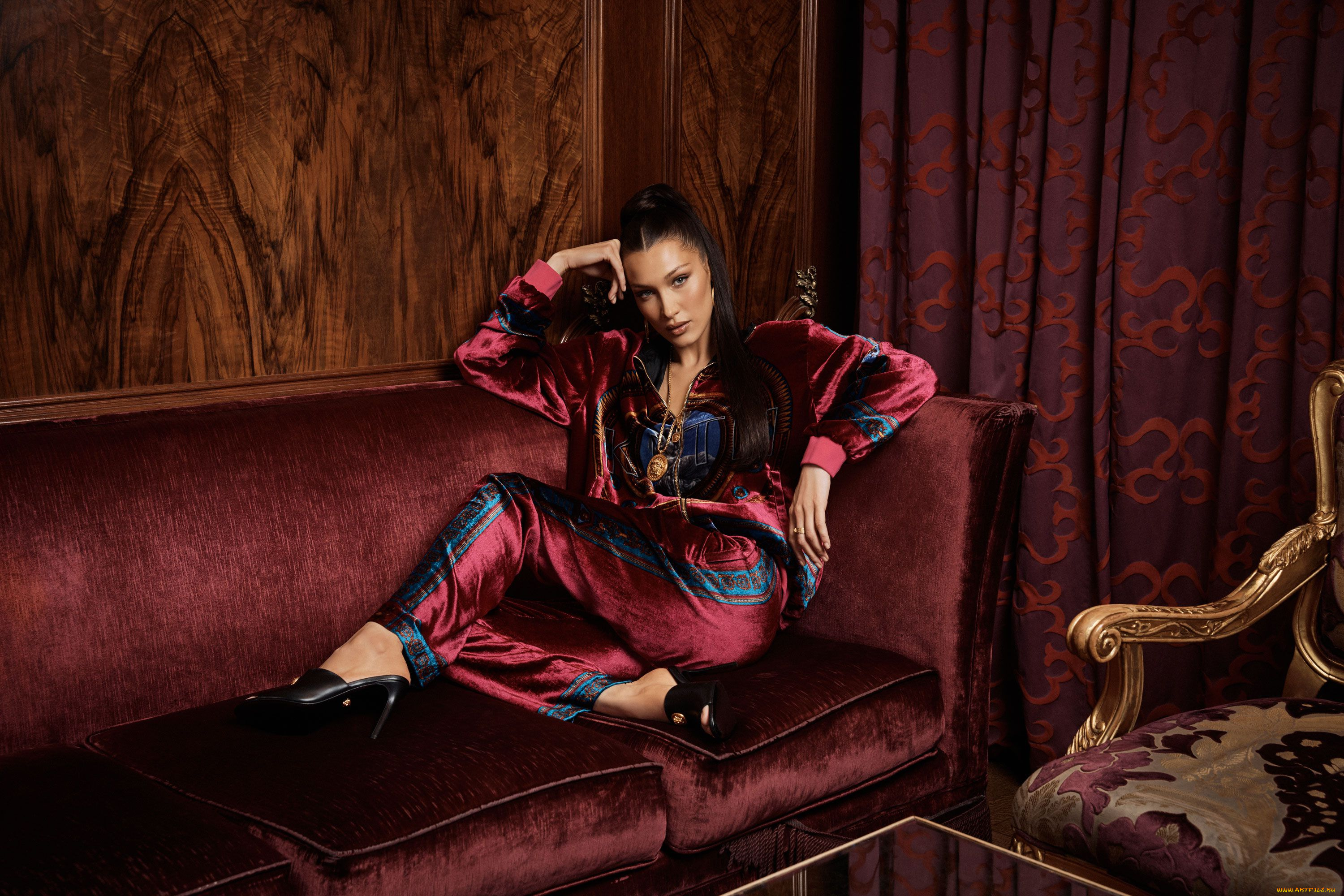 bella, hadid, , versace, 2019, девушки, bella, hadid, versace, 2019, модель, интерьер, комната