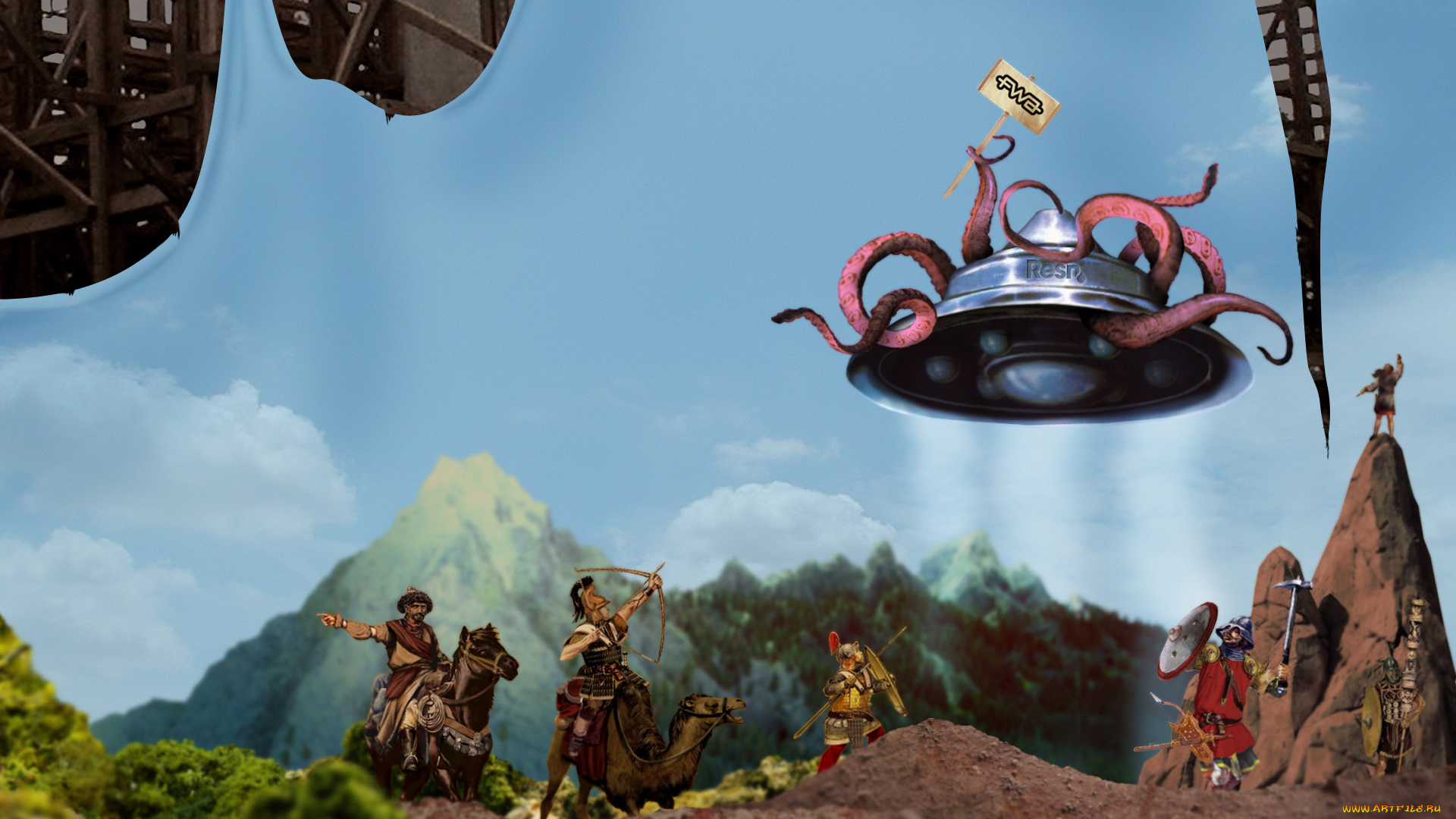 фэнтези, космические, корабли, , звездолеты, , станции, щупальца, верблюд, люди, пришельцы, нло