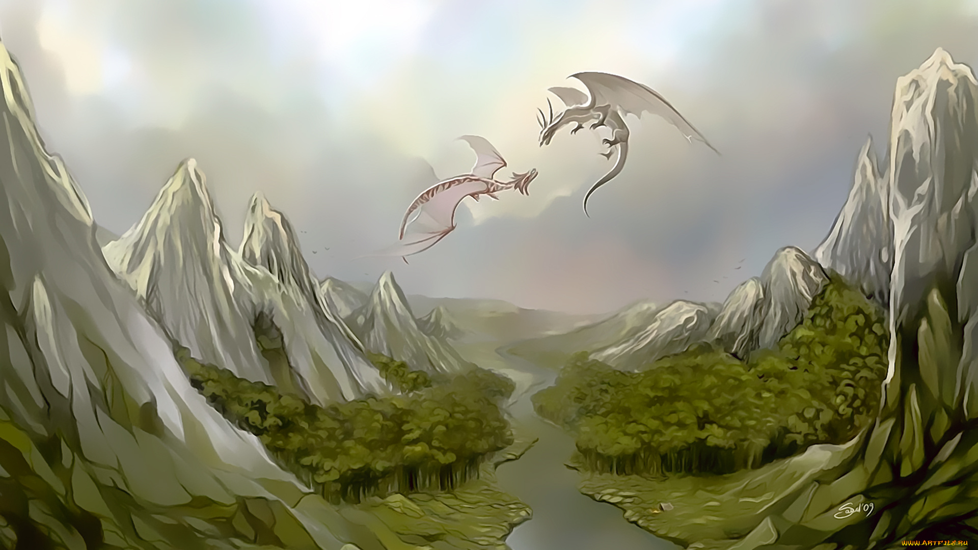 календари, фэнтези, 2020, calendar, двое, дракон, природа, скала, гора, водоем