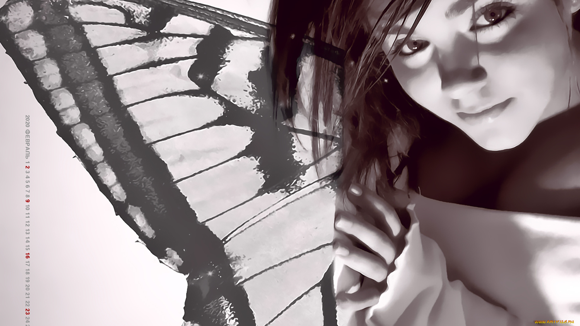 календари, фэнтези, 2020, calendar, крылья, бабочка, взгляд, девушка